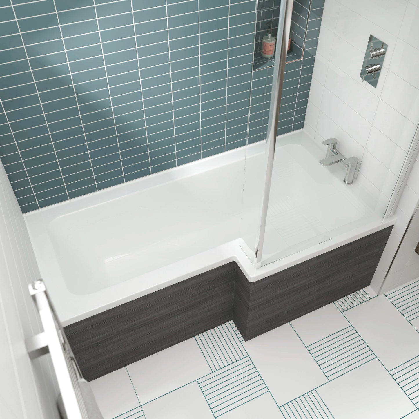 Nuie Square L Shaped Shower Bath