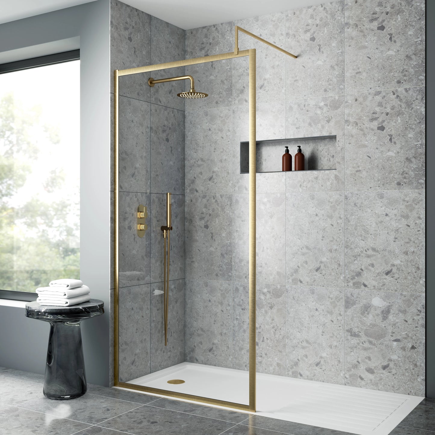 Nuie Full Outer Frame Wetroom Screen with Support Bar