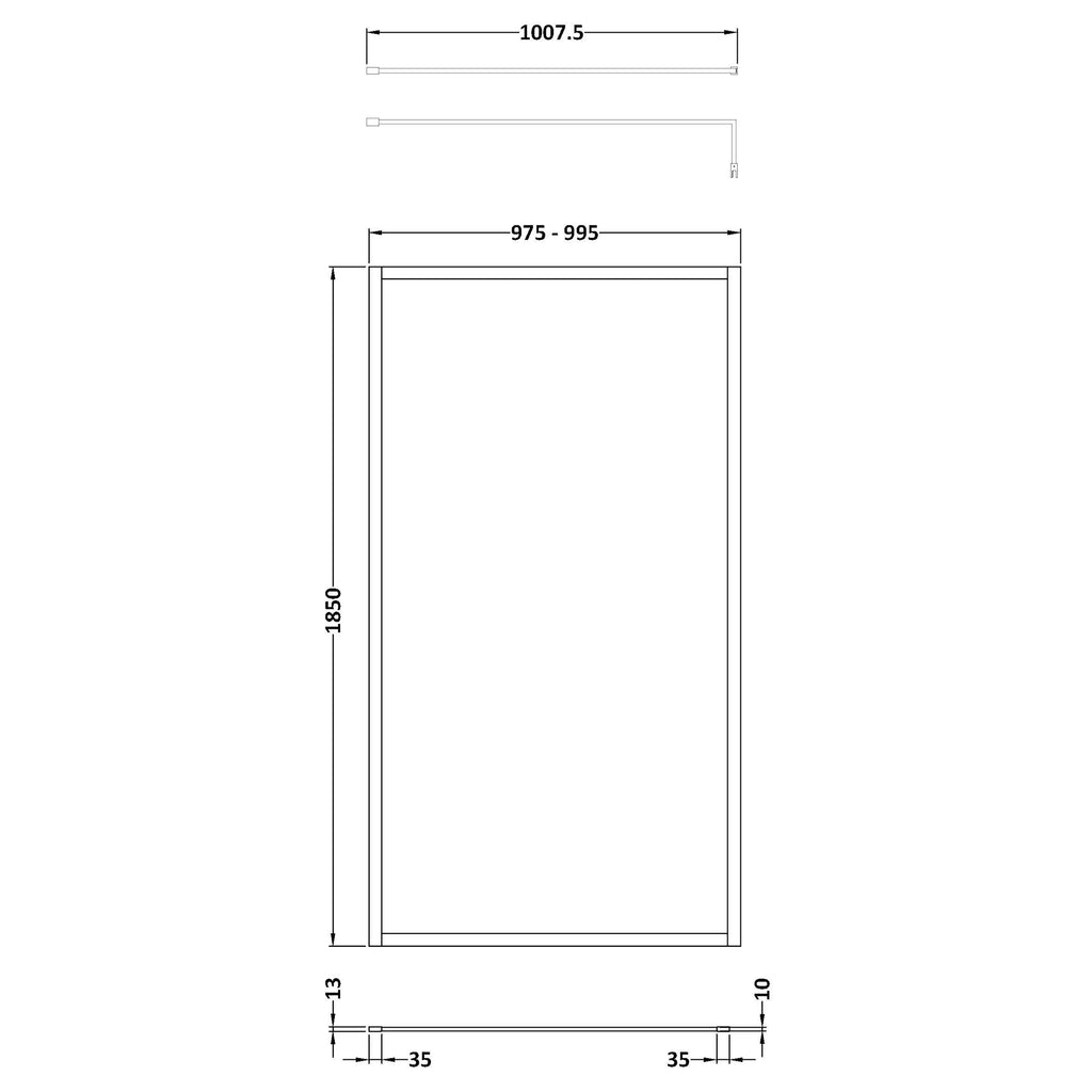 Nuie Full Outer Frame Wetroom Screen with Support Bar