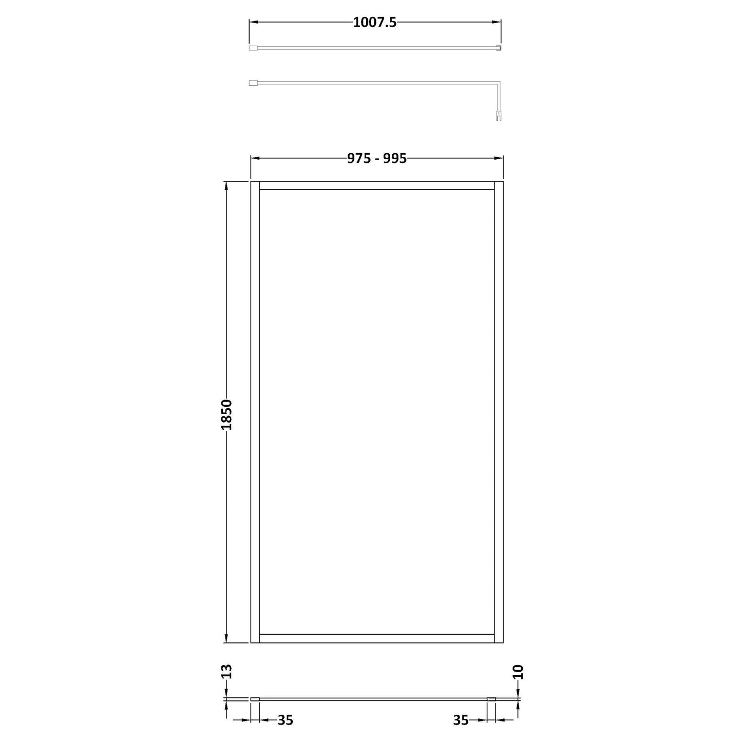 Nuie Full Outer Frame Wetroom Screen with Support Bar