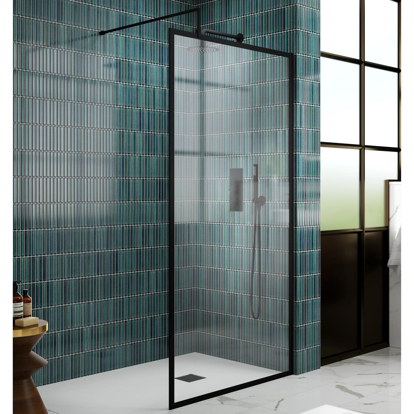 Nuie Full Outer Frame Wetroom Screen with Support Bar