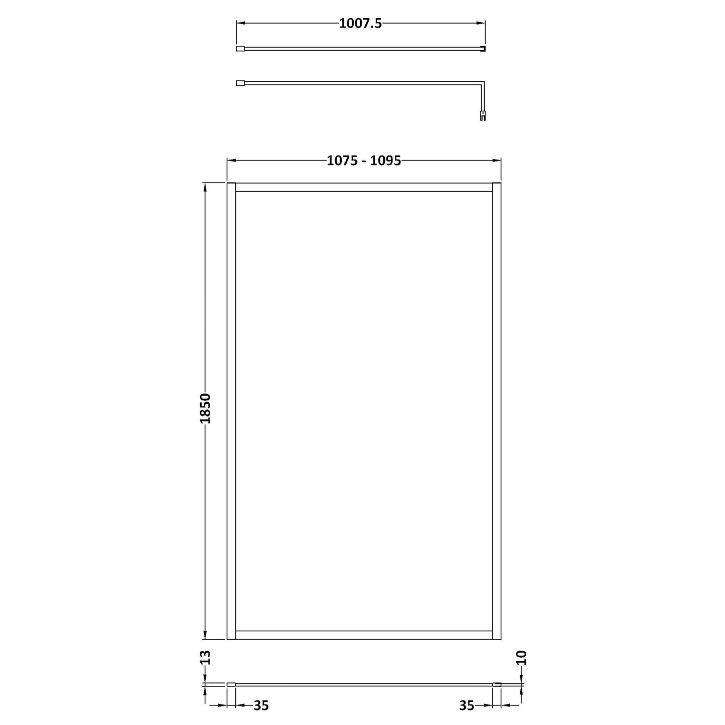 Nuie Full Outer Frame Wetroom Screen with Support Bar