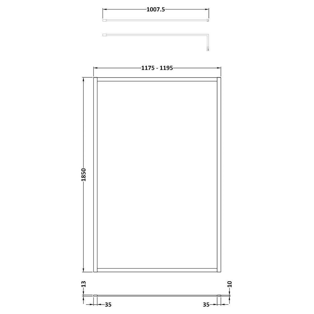 Nuie Full Outer Frame Wetroom Screen with Support Bar