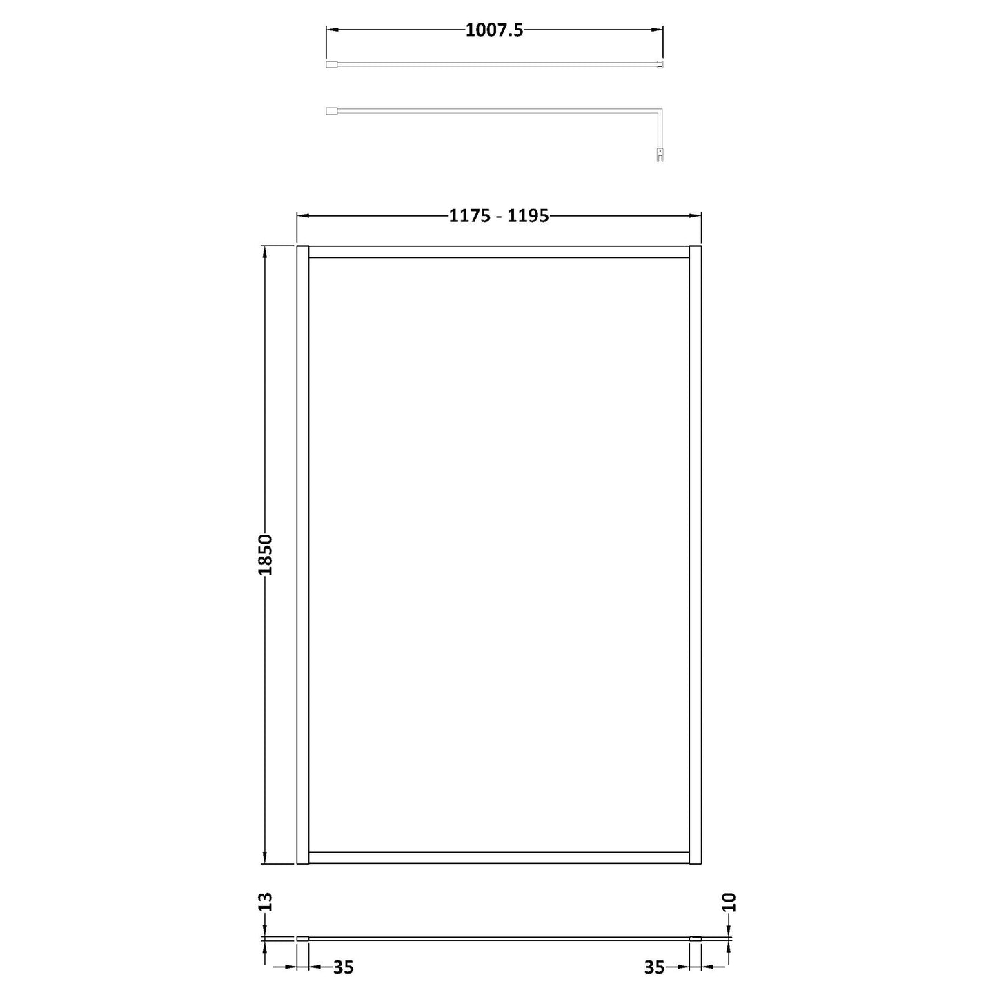 Nuie Full Outer Frame Wetroom Screen with Support Bar