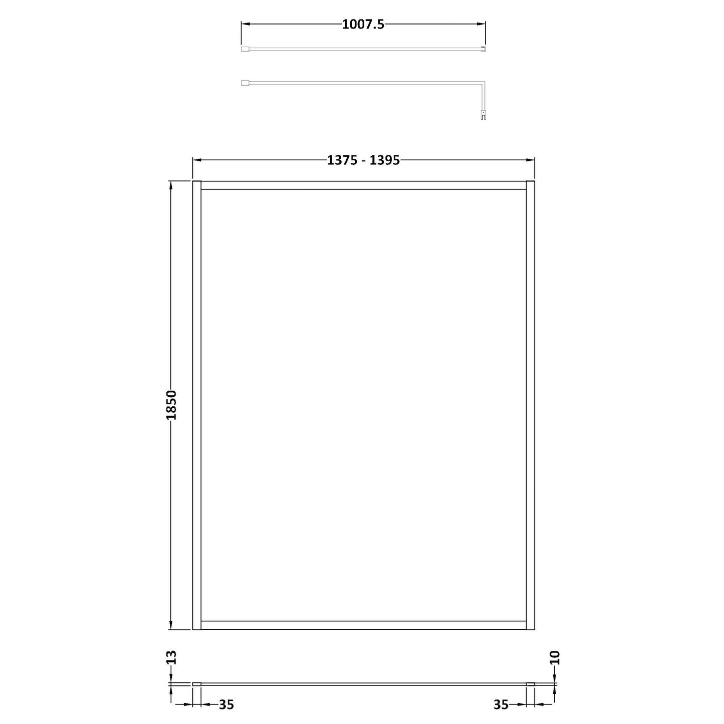 Nuie Full Outer Frame Wetroom Screen with Support Bar