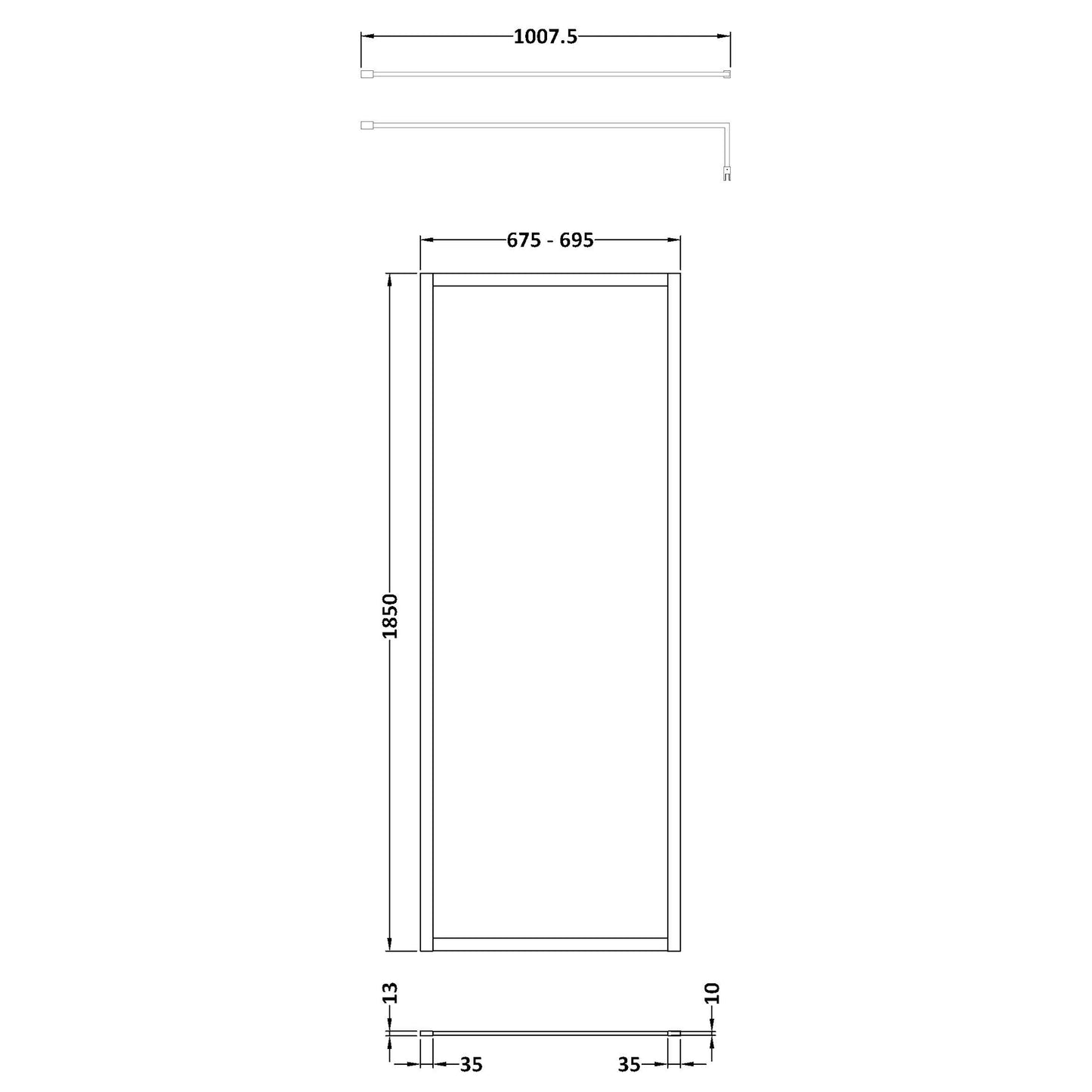 Nuie Full Outer Frame Wetroom Screen with Support Bar