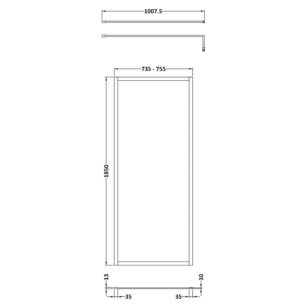Nuie Full Outer Frame Wetroom Screen with Support Bar