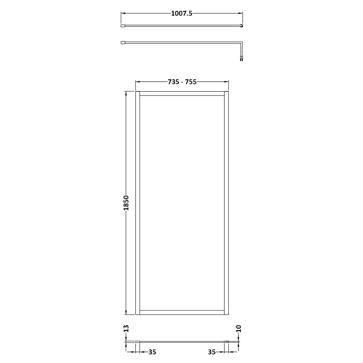 Nuie Full Outer Frame Wetroom Screen with Support Bar