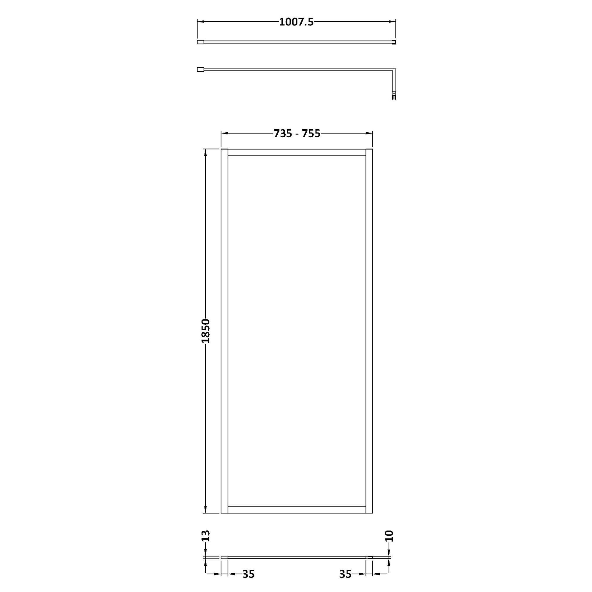 Nuie Full Outer Frame Wetroom Screen with Support Bar