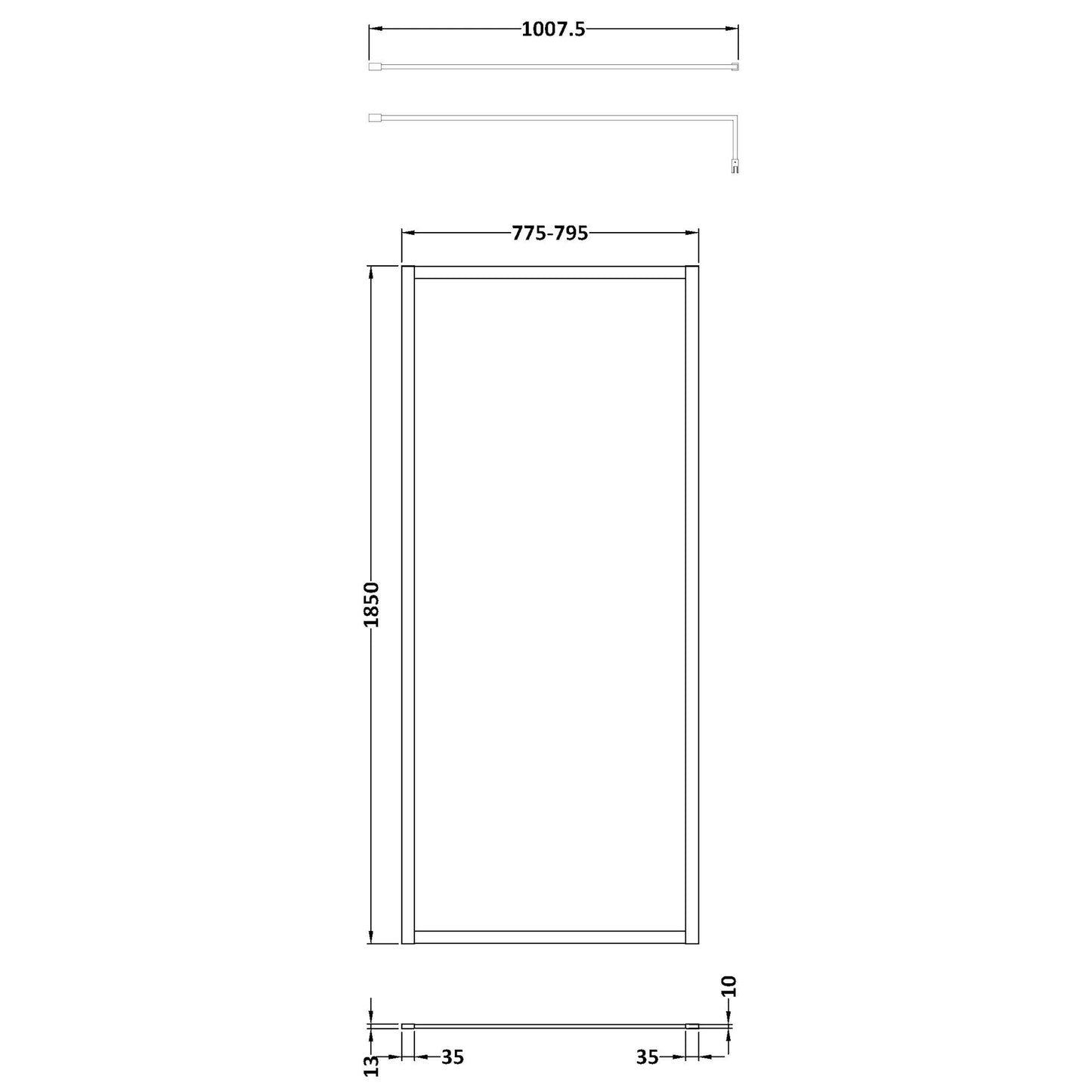 Nuie Full Outer Frame Wetroom Screen with Support Bar