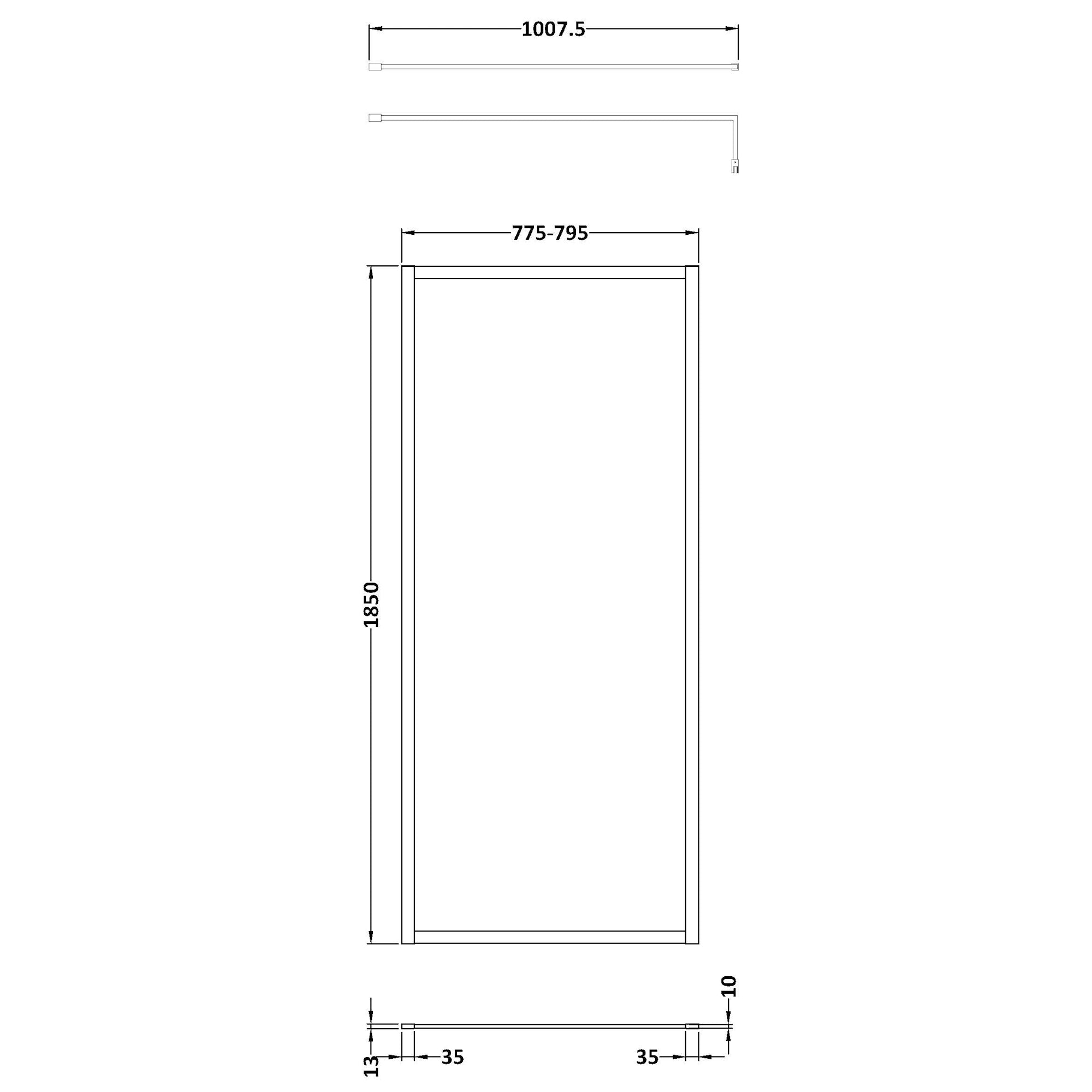 Nuie Full Outer Frame Wetroom Screen with Support Bar