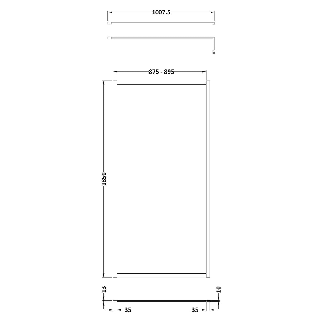 Nuie Full Outer Frame Wetroom Screen with Support Bar