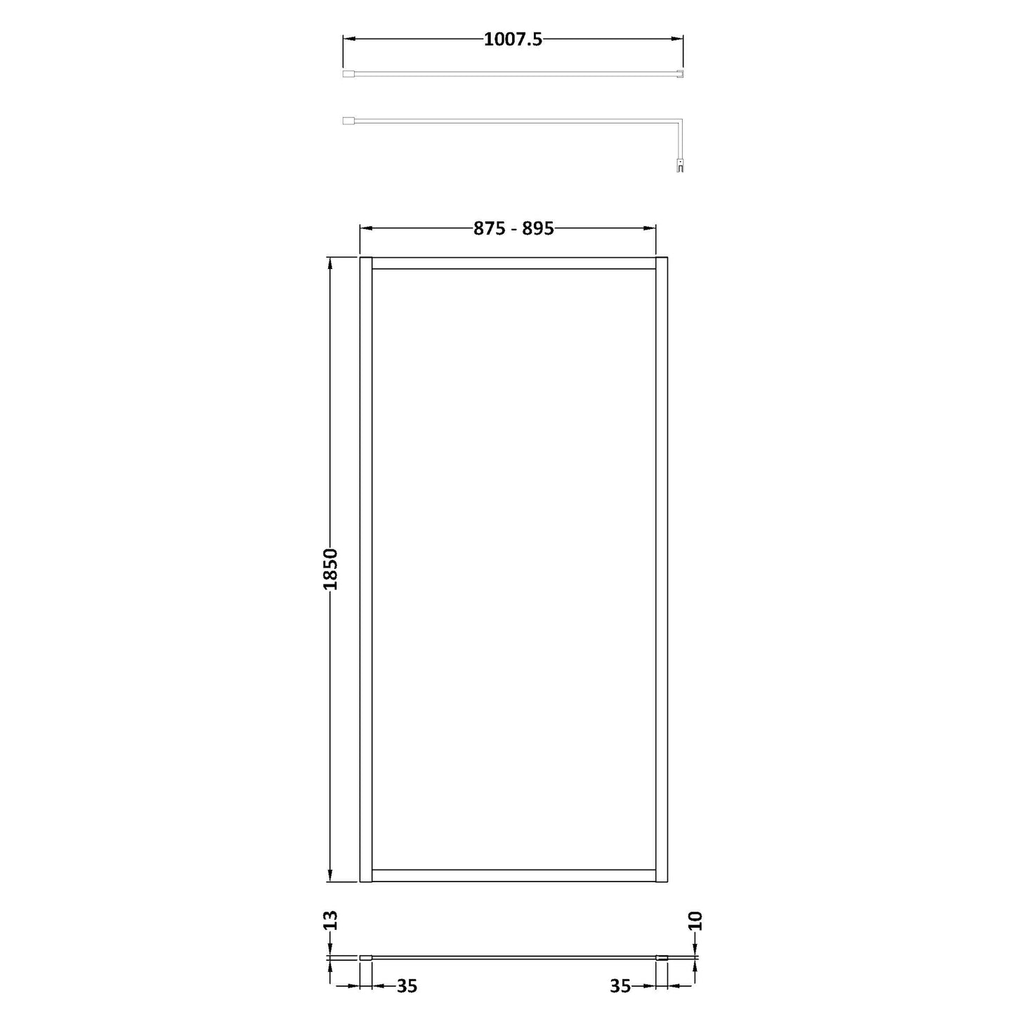 Nuie Full Outer Frame Wetroom Screen with Support Bar