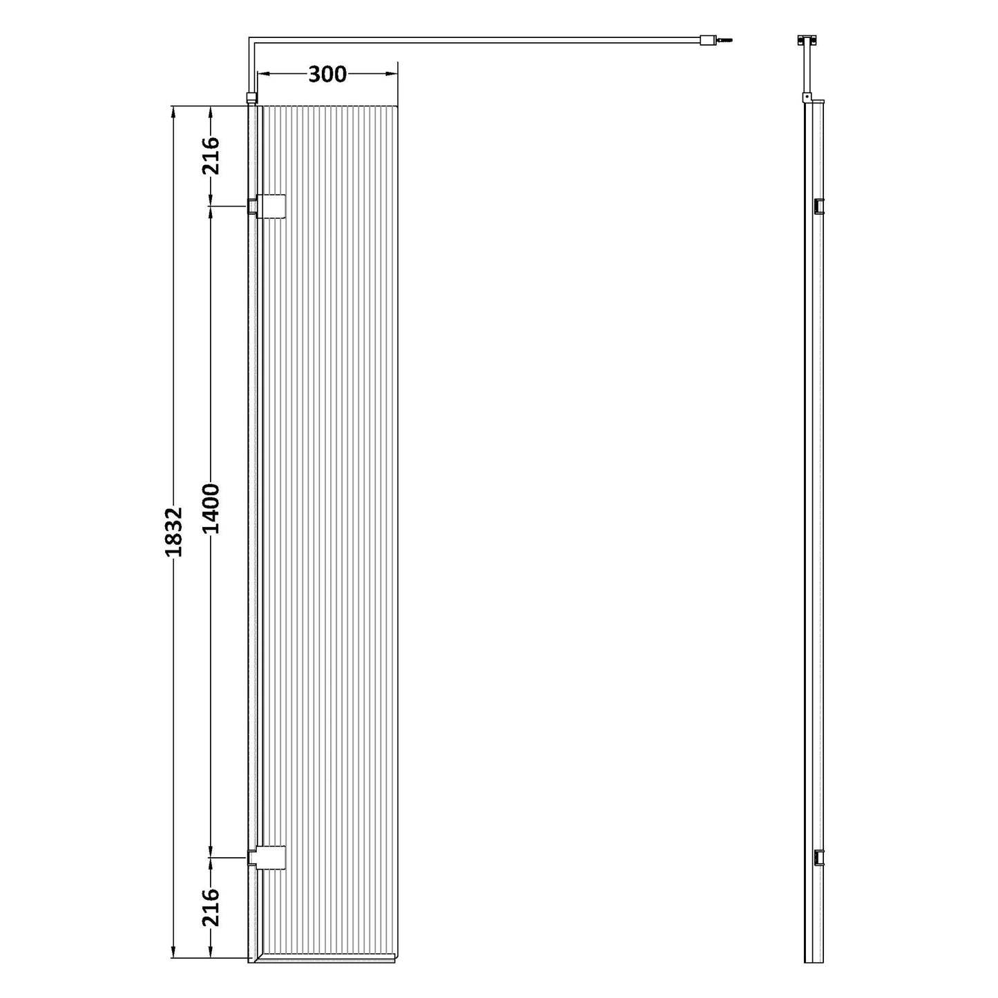 Nuie Fluted Wetroom Deco Hinged Screen with Support Bar