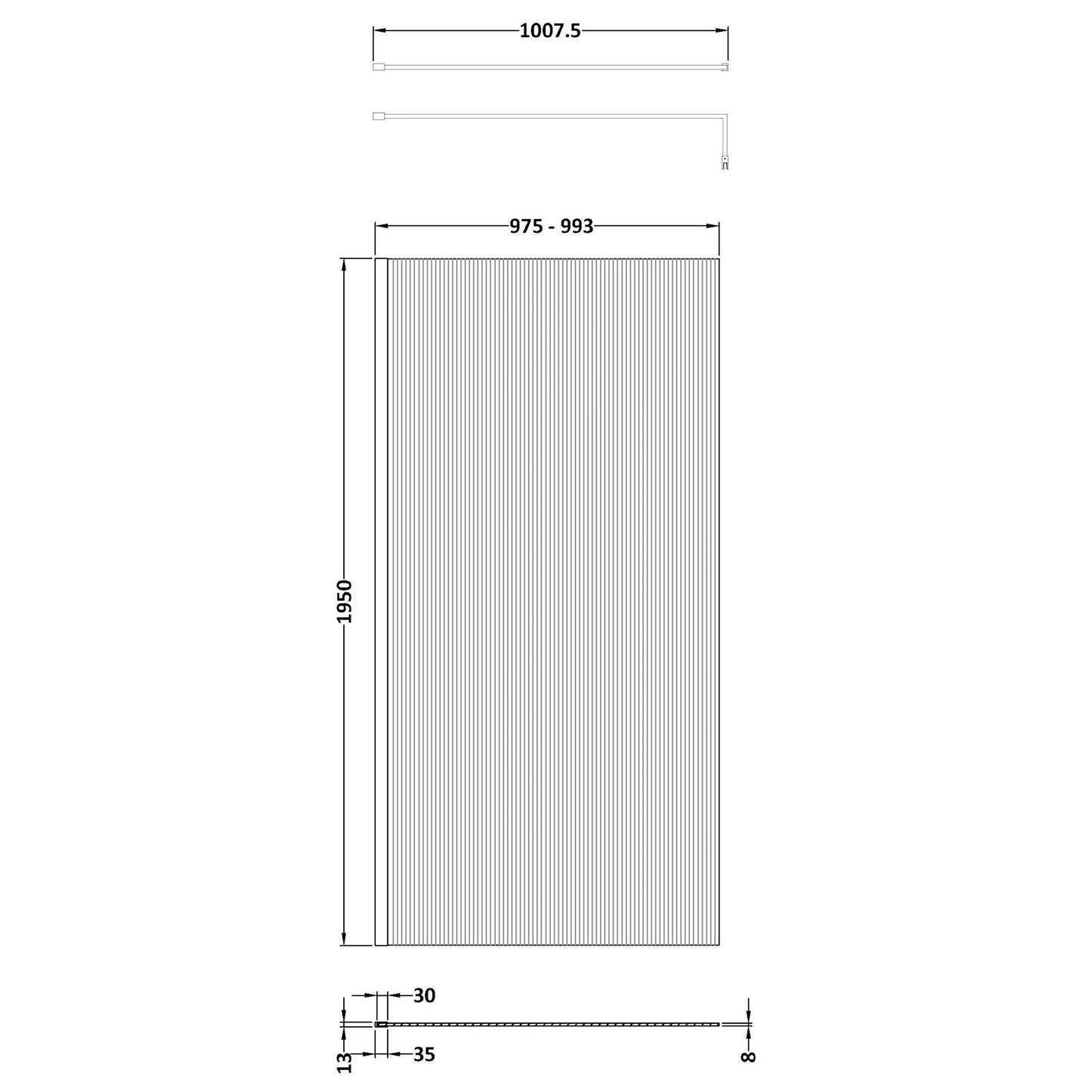 Hudson Reed Fluted Wetroom Screen with Support Bar