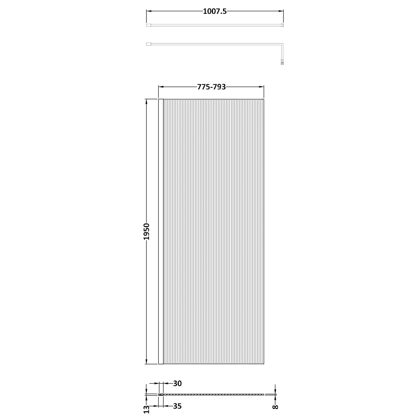 Hudson Reed Fluted Wetroom Screen with Support Bar