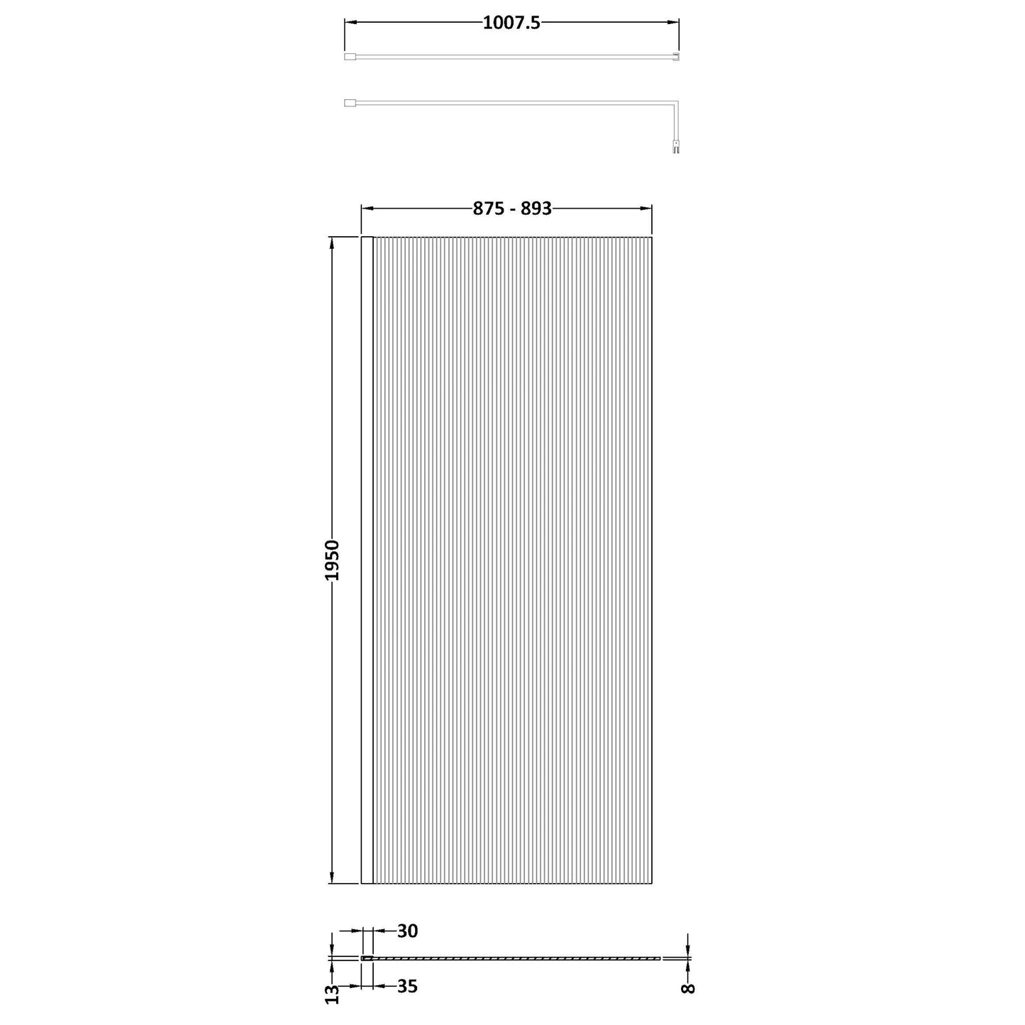 Hudson Reed Fluted Wetroom Screen with Support Bar