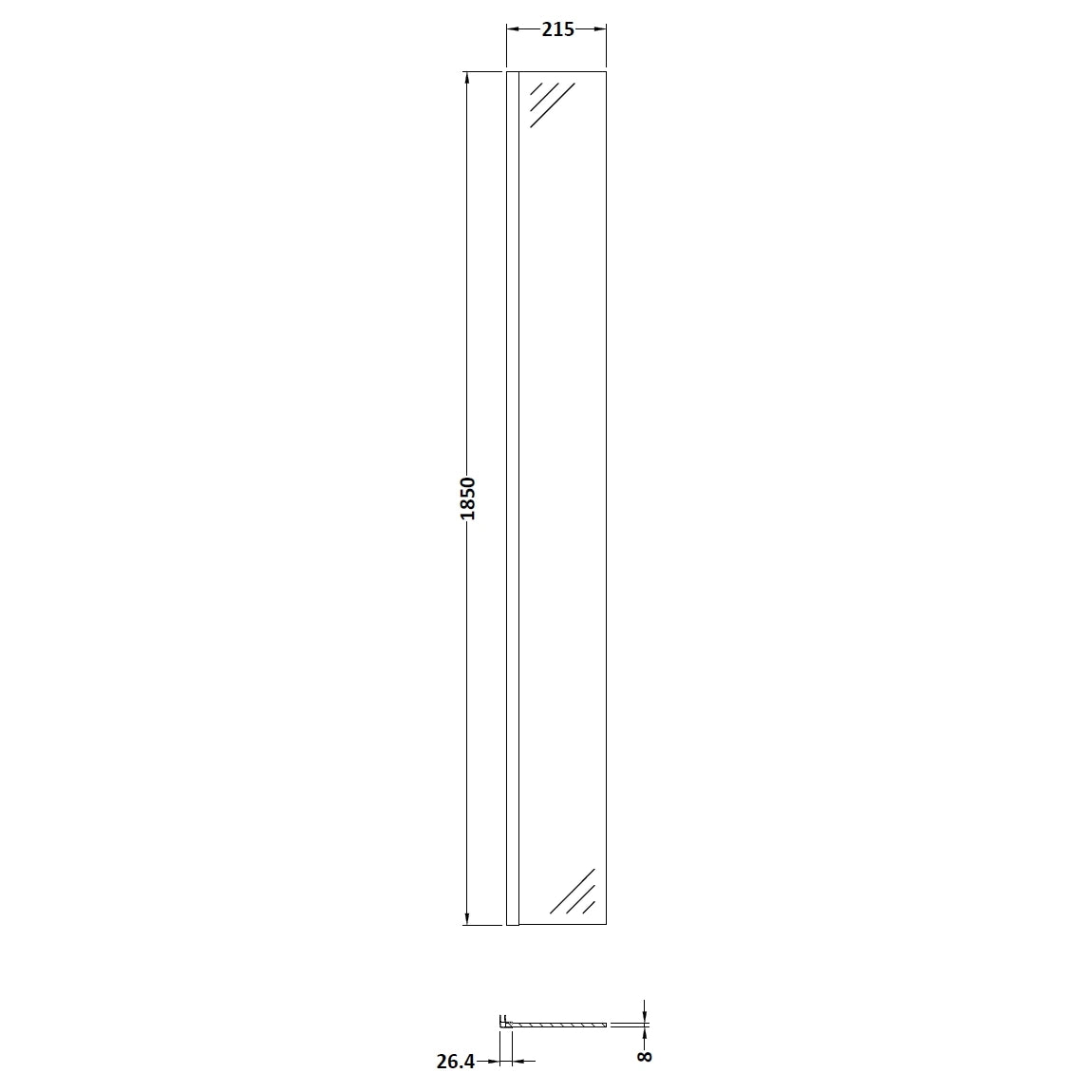 Nuie Wetroom Return Screen 215mm