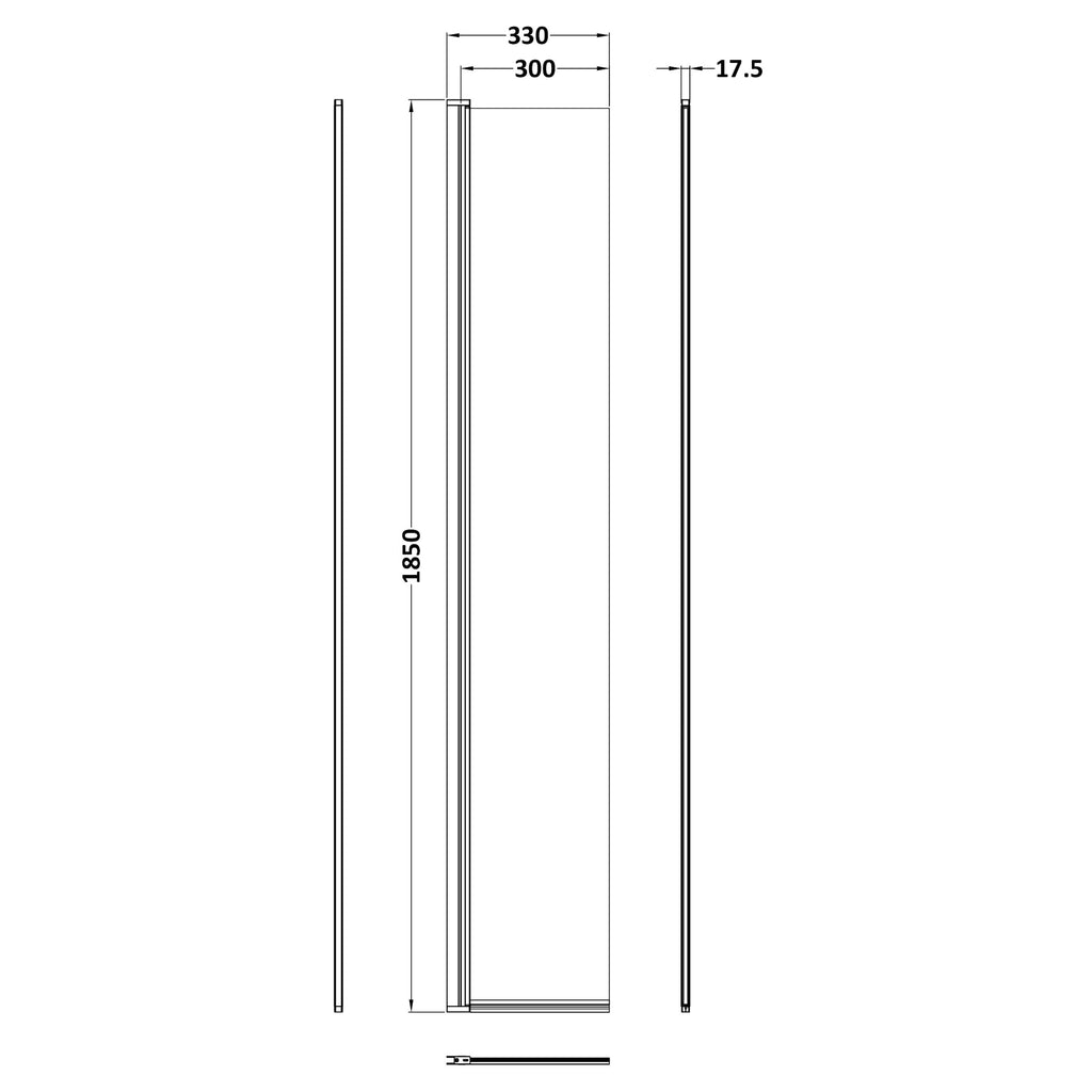 Nuie Wetroom Frameless Hinged Flipper Screen 300mm