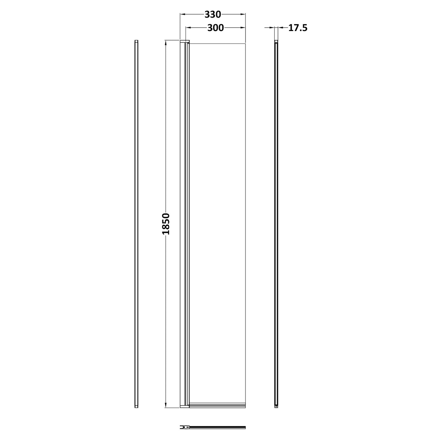 Nuie Wetroom Frameless Hinged Flipper Screen 300mm