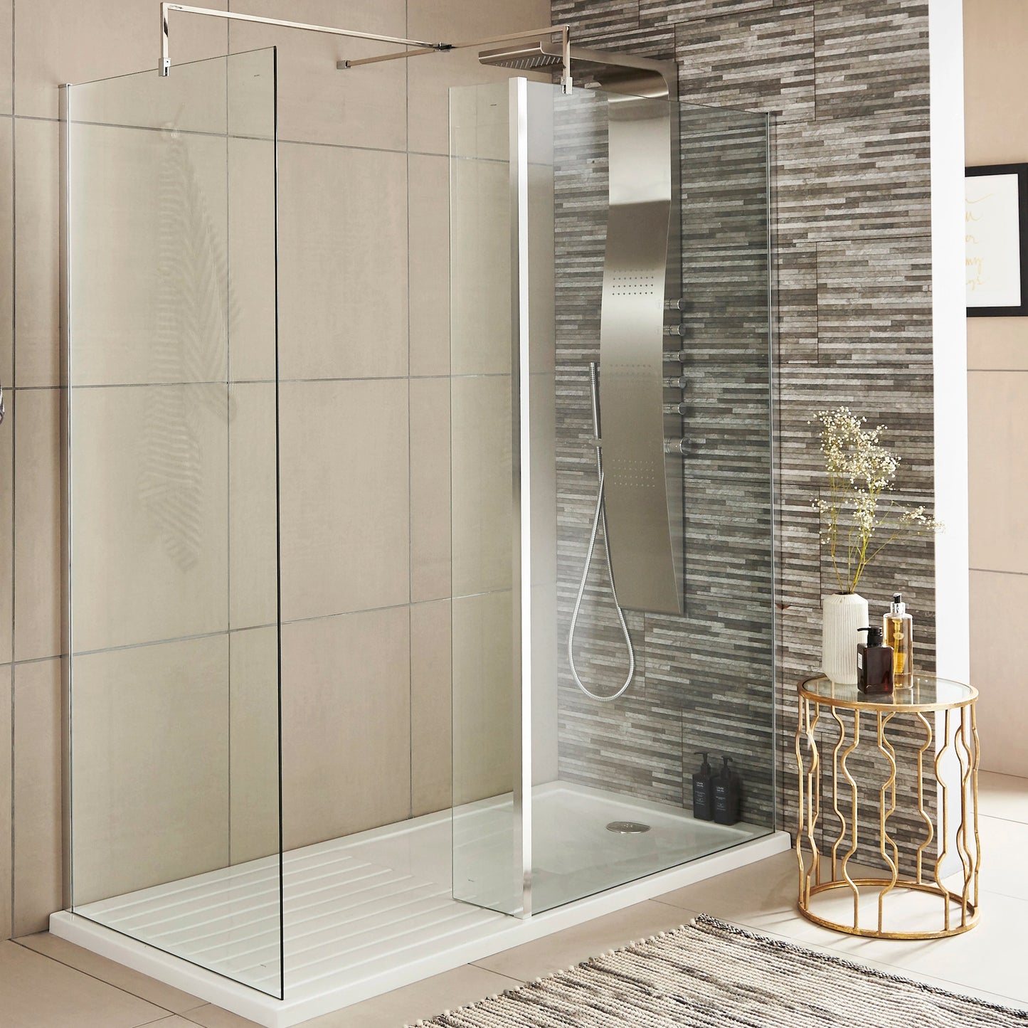 Nuie Wetroom Frameless Hinged Swing Screen 300mm