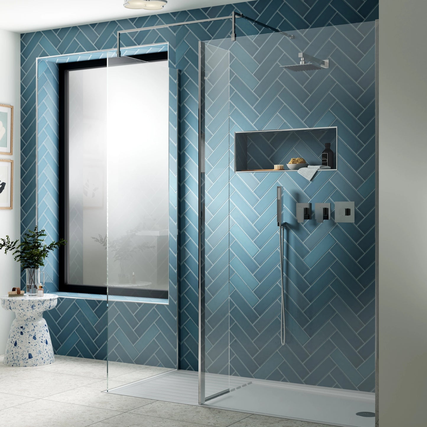 Nuie Wetroom Frameless Hinged Flipper Screen 300mm