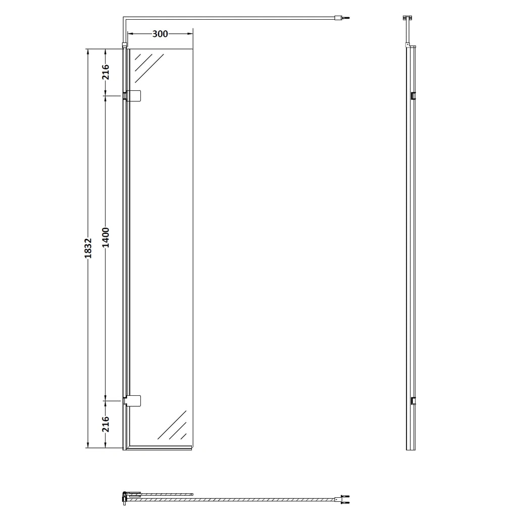 Nuie Wetroom Frameless Hinged Swing Screen 300mm