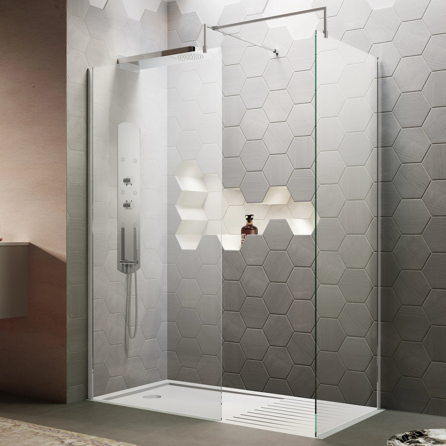 Hudson Reed Frameless Wetroom Screen with Support Bar