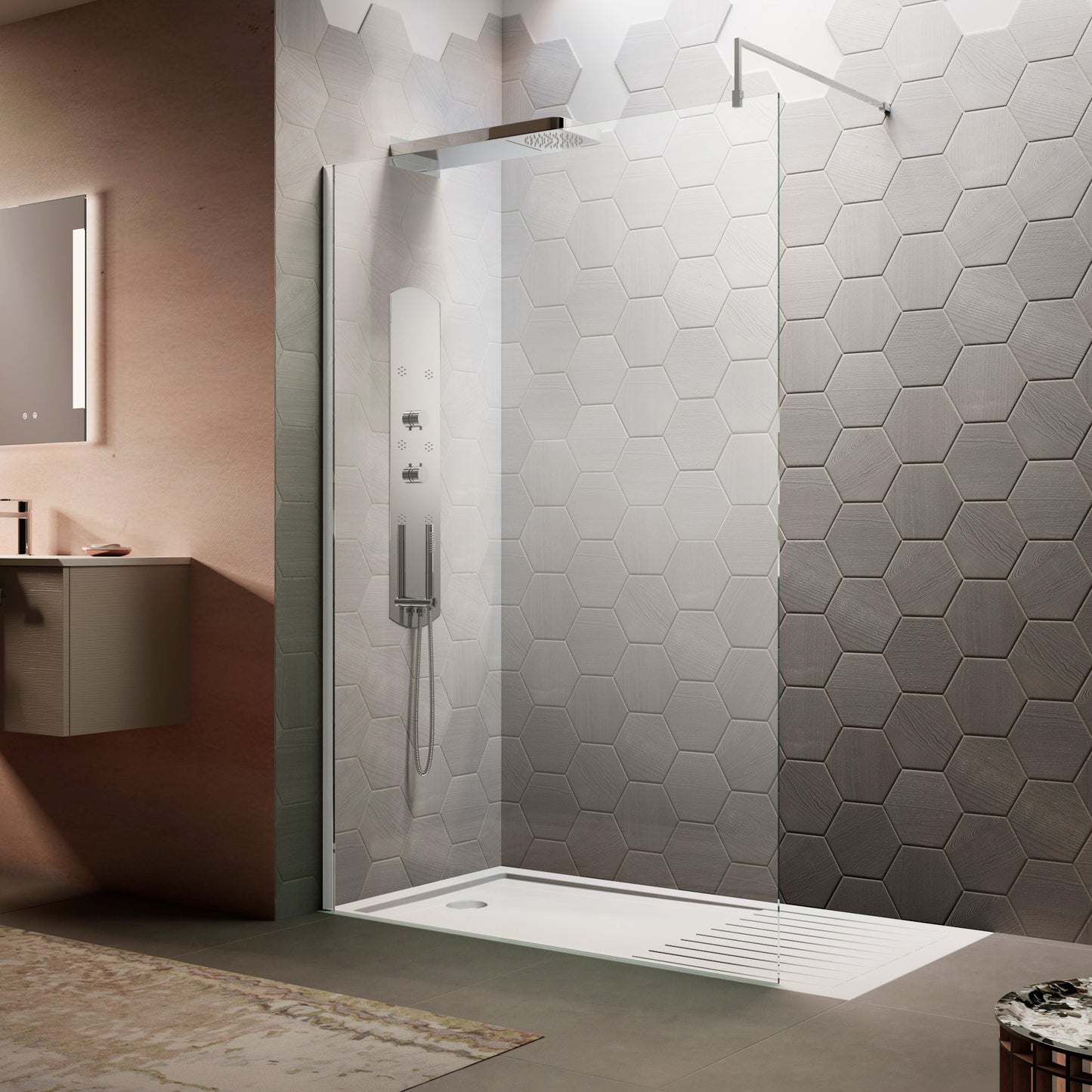 Hudson Reed Frameless Wetroom Screen with Support Bar