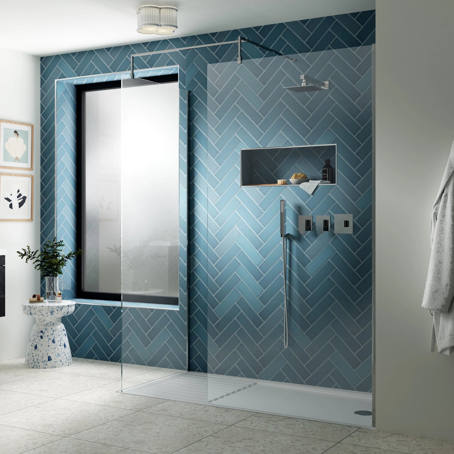 Nuie Frameless Wetroom Screen with Support Bar