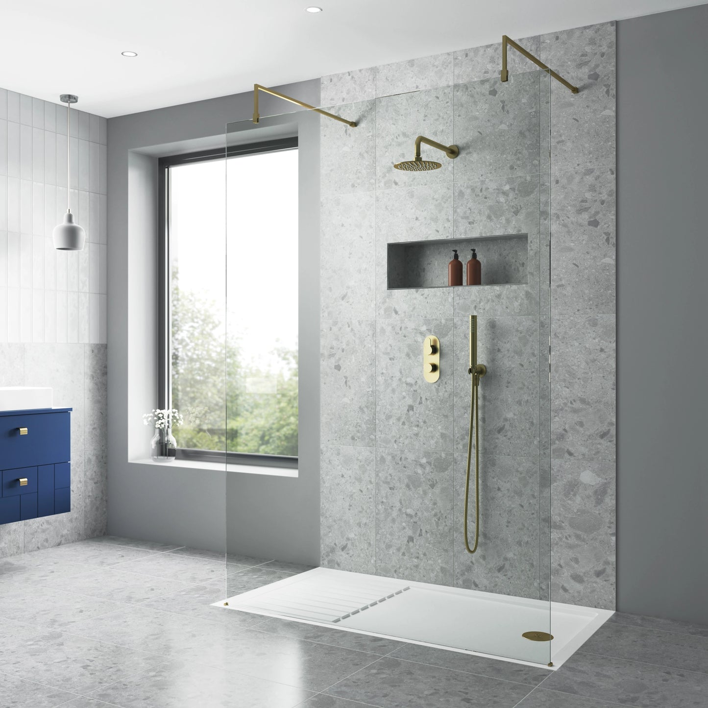 Nuie Frameless Wetroom Screen with Support Bar