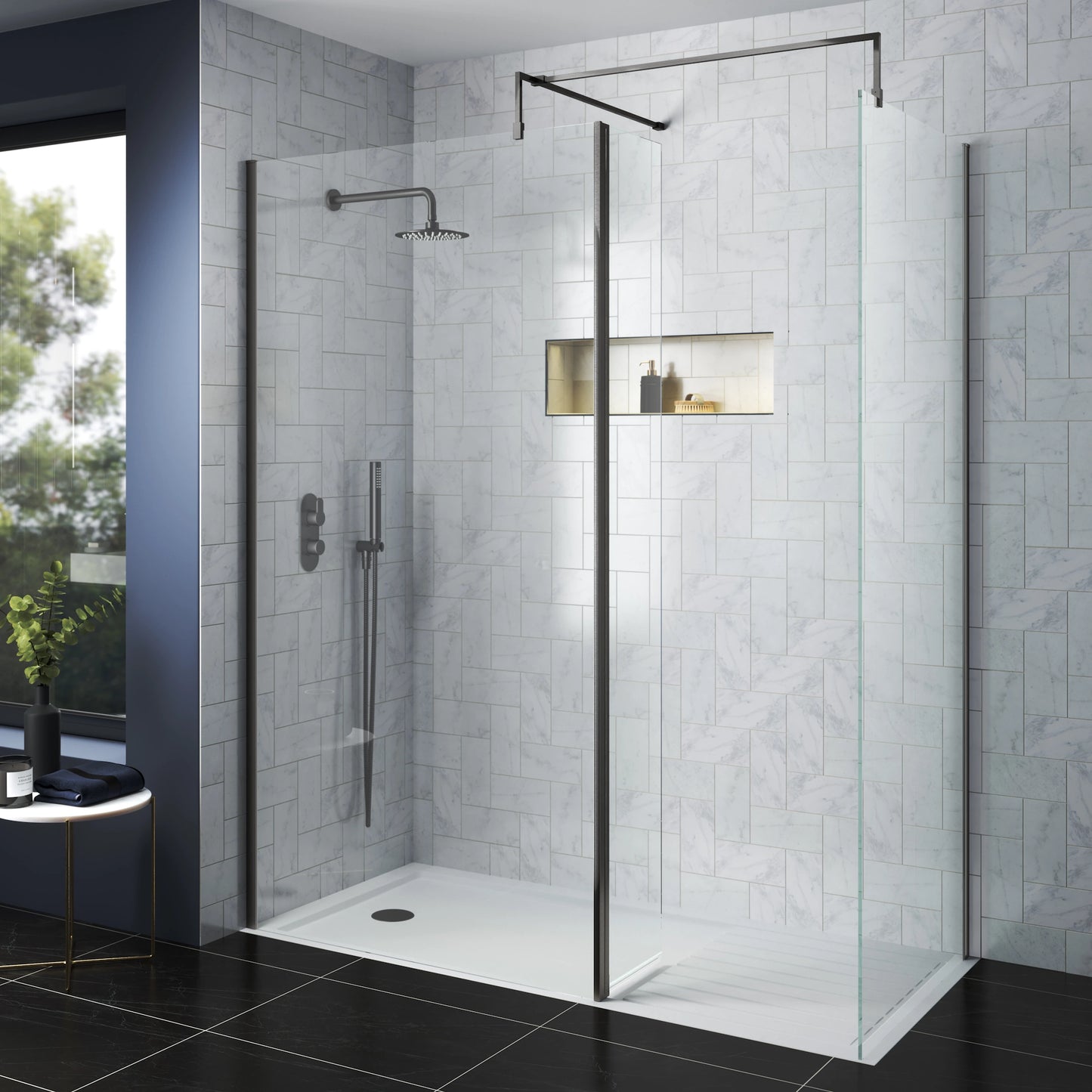 Nuie Frameless Wetroom Screen with Support Bar