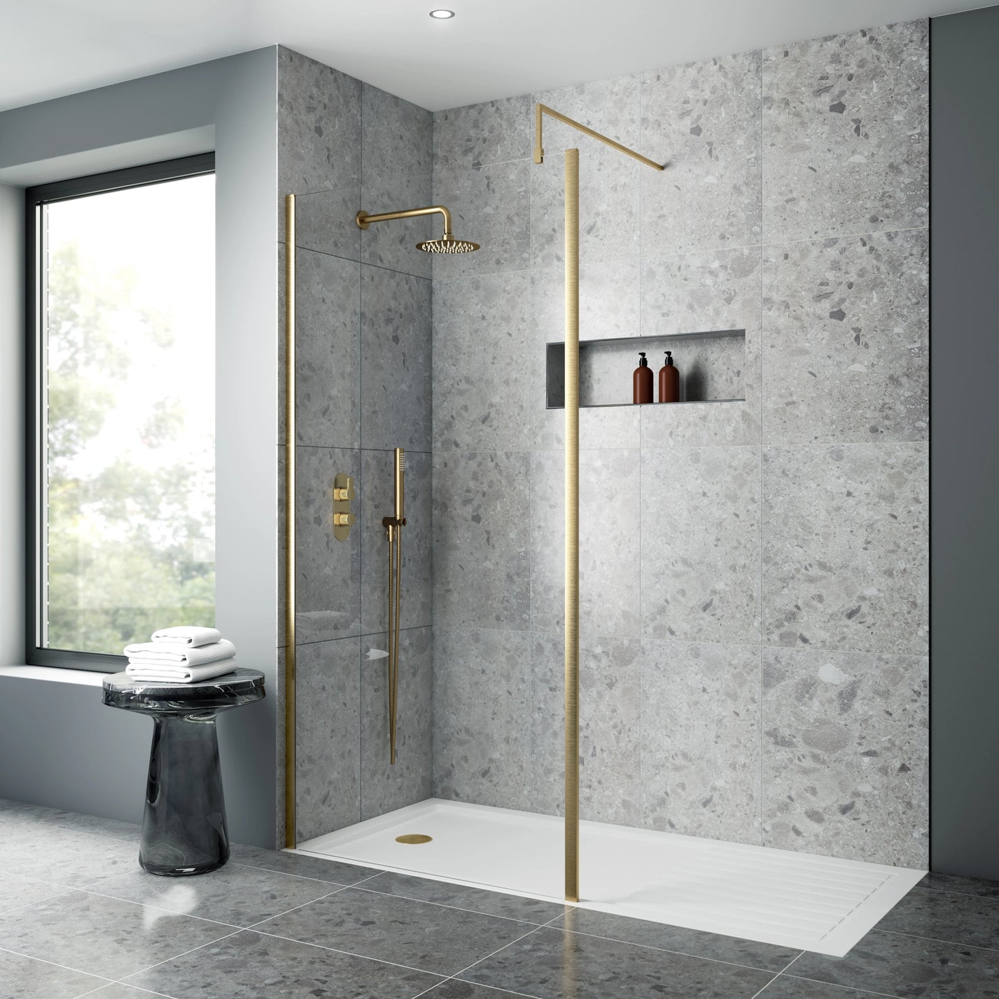 Nuie Outer Framed Wetroom Screen with Support Bar