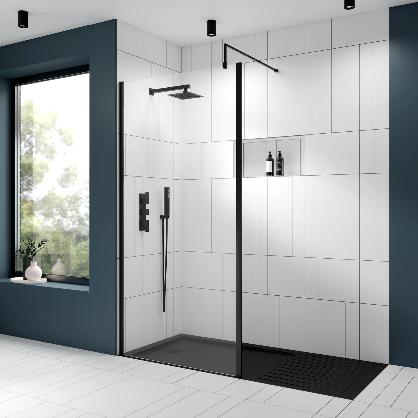 Nuie Outer Framed Wetroom Screen with Support Bar