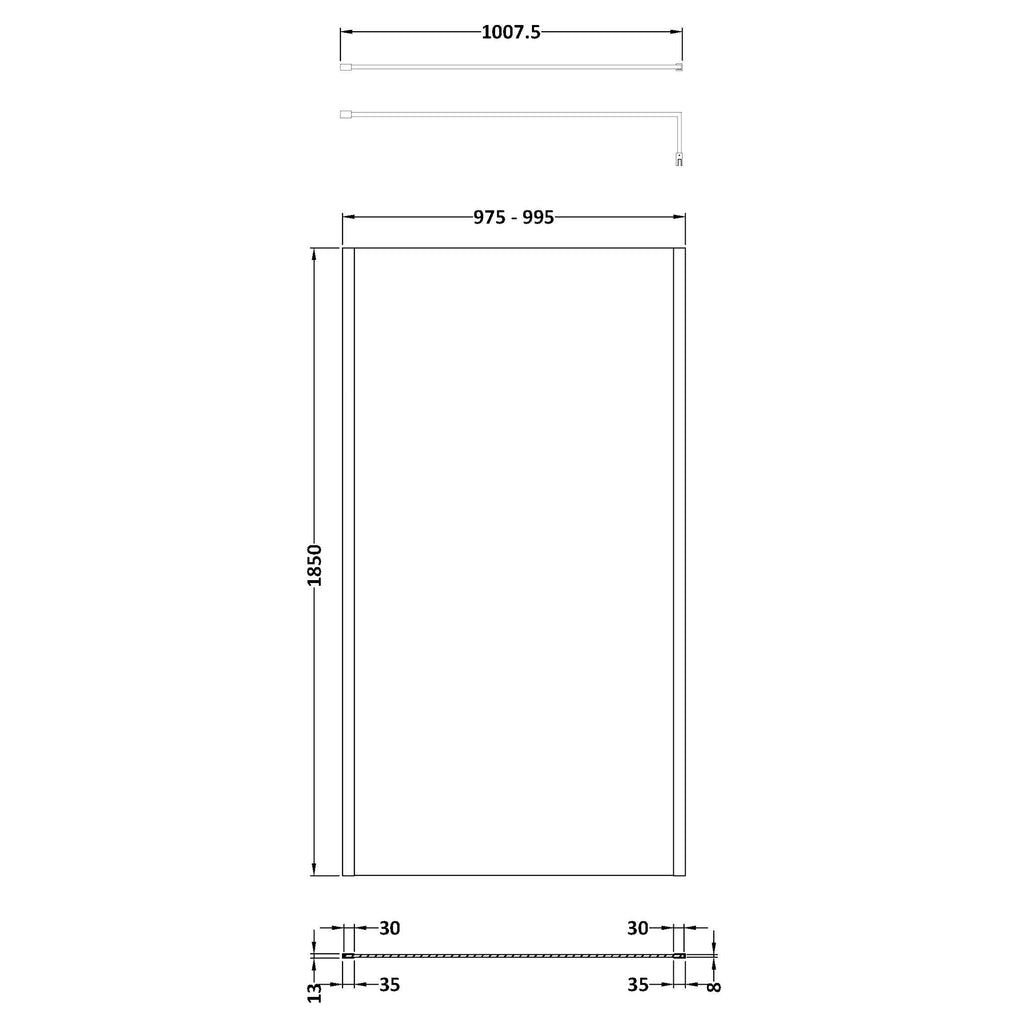 Nuie Outer Framed Wetroom Screen with Support Bar