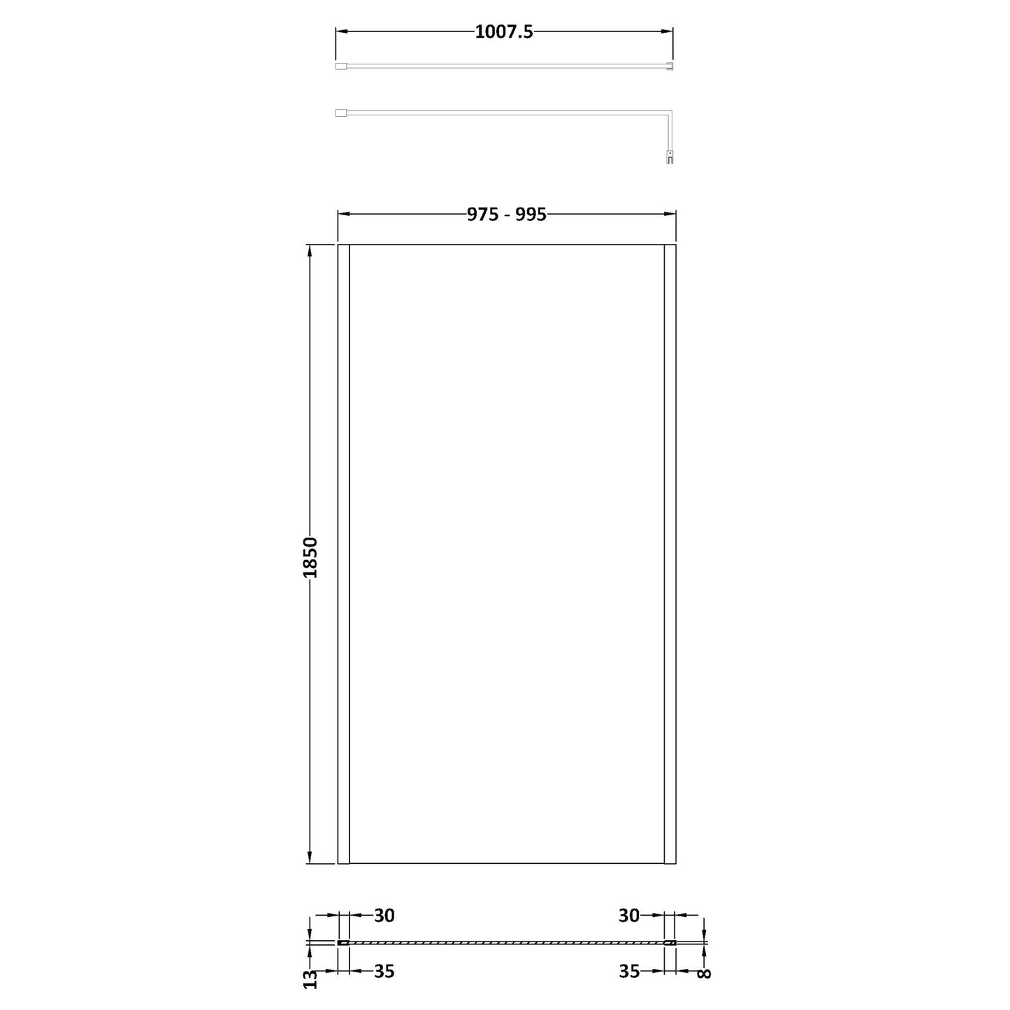 Nuie Outer Framed Wetroom Screen with Support Bar