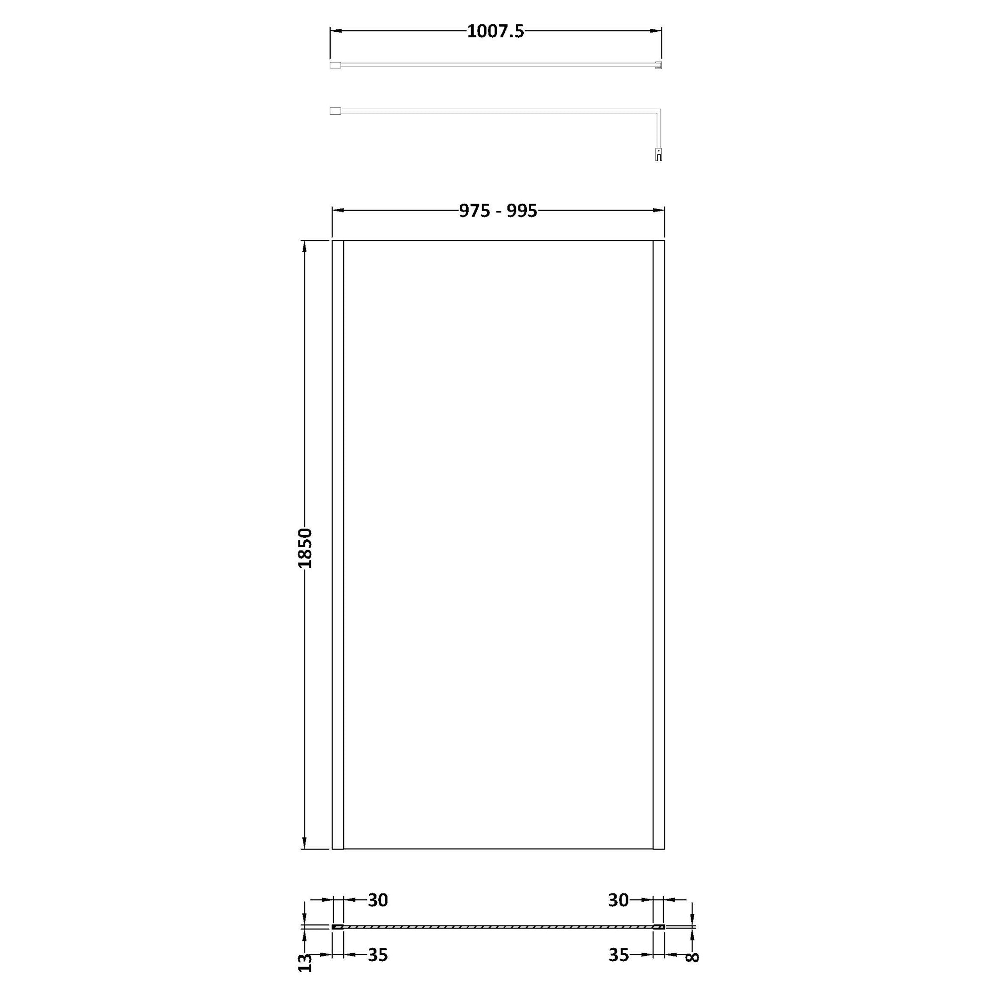 Nuie Outer Framed Wetroom Screen with Support Bar