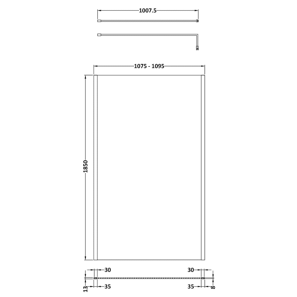 Nuie Outer Framed Wetroom Screen with Support Bar