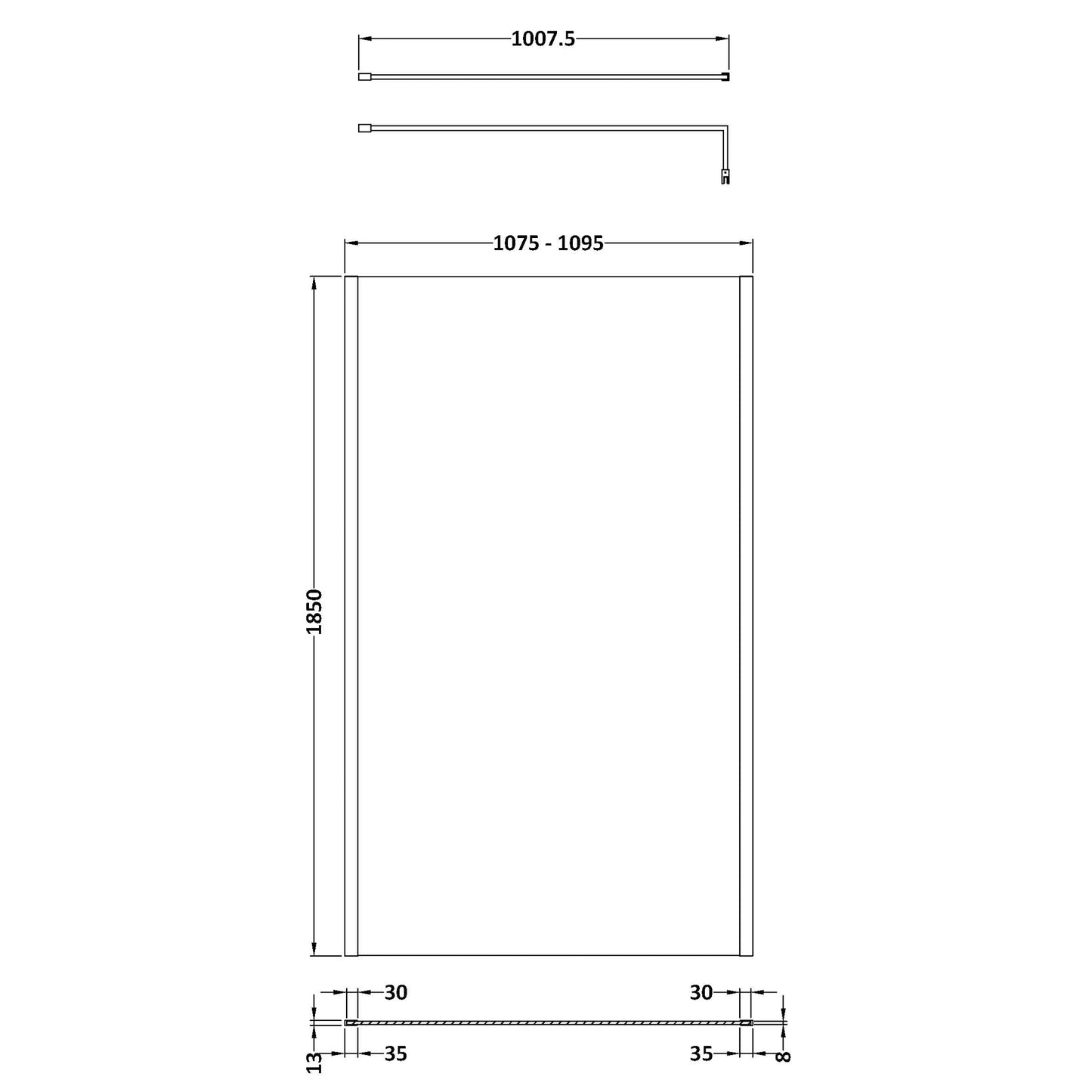 Nuie Outer Framed Wetroom Screen with Support Bar