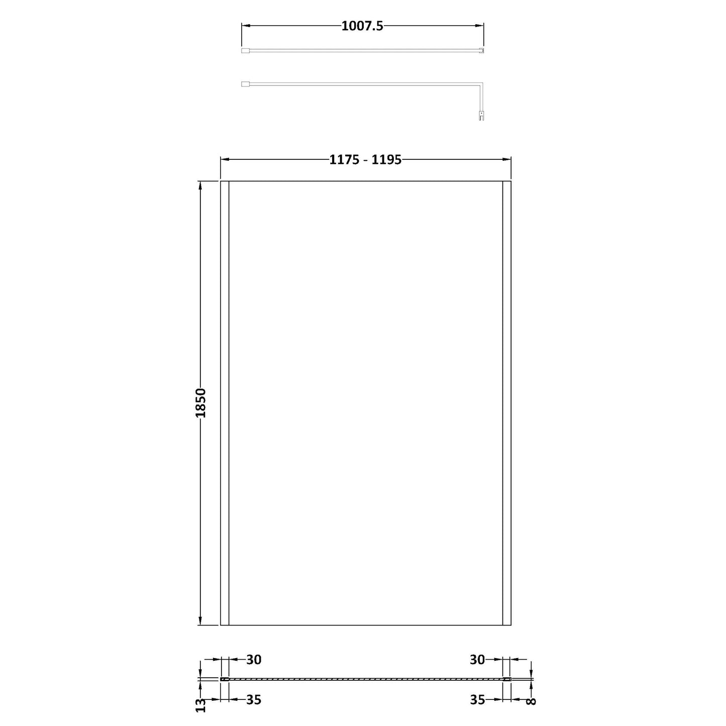 Nuie Outer Framed Wetroom Screen with Support Bar