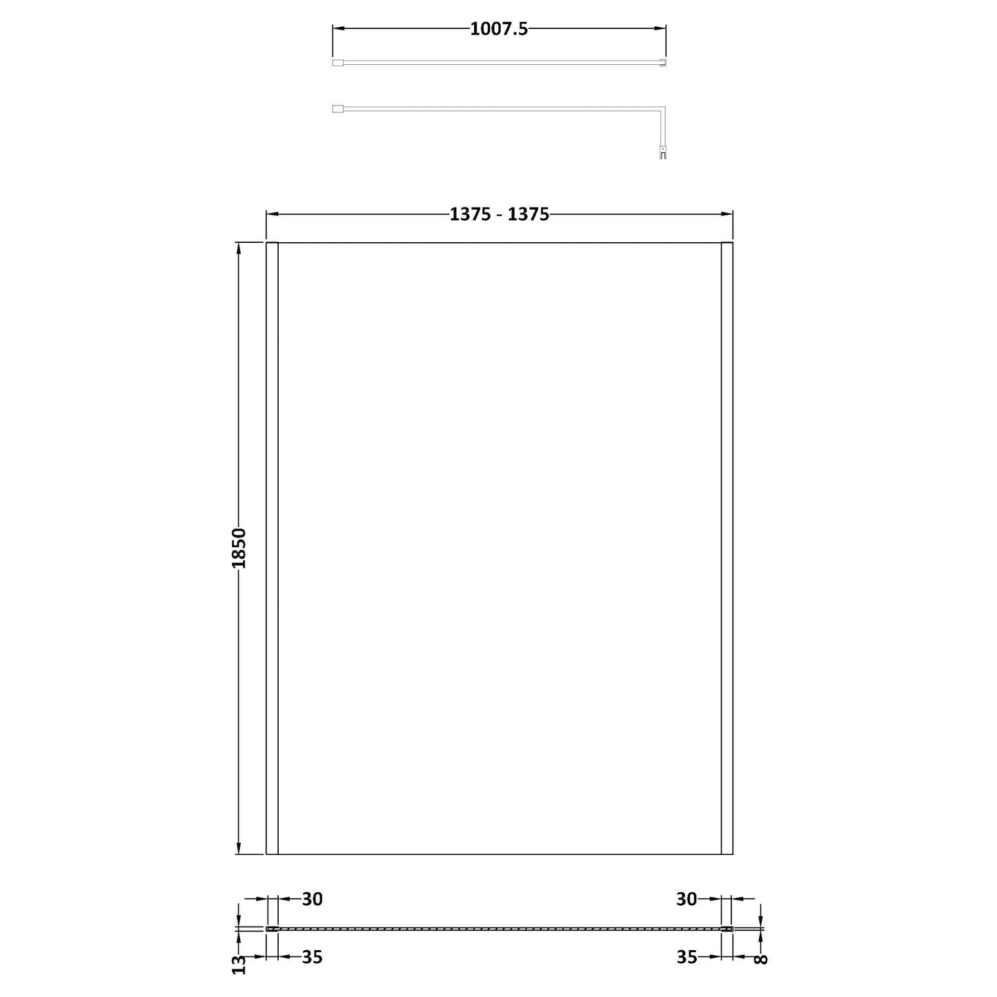 Nuie Outer Framed Wetroom Screen with Support Bar