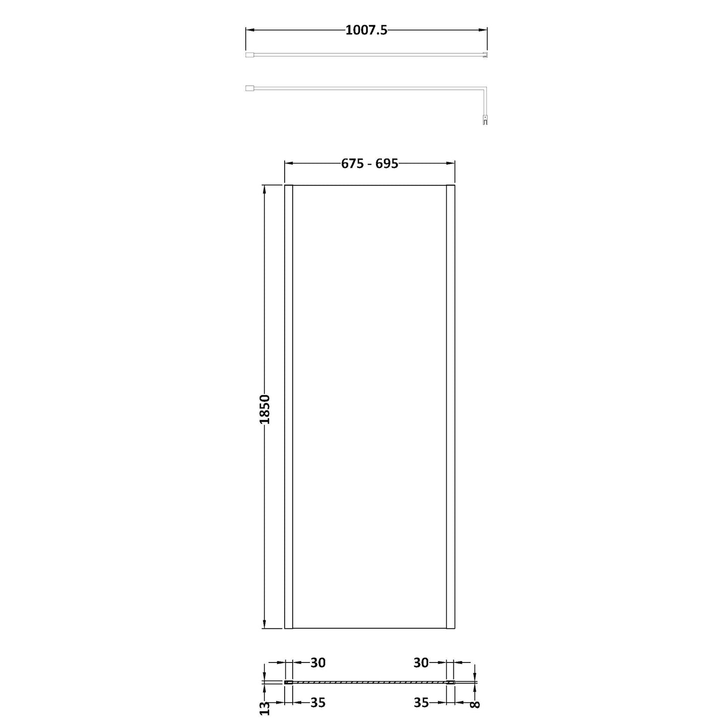 Nuie Outer Framed Wetroom Screen with Support Bar