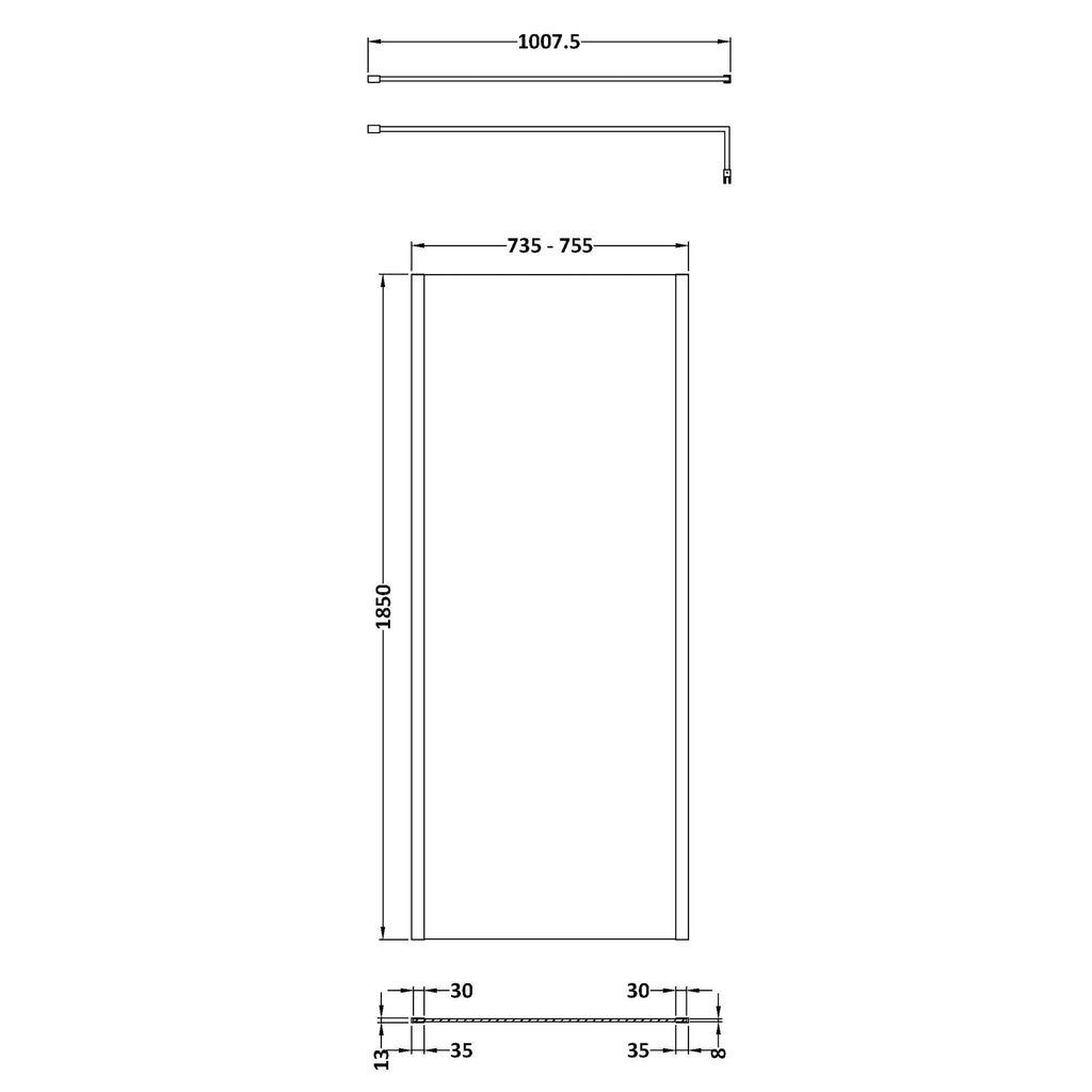 Nuie Outer Framed Wetroom Screen with Support Bar