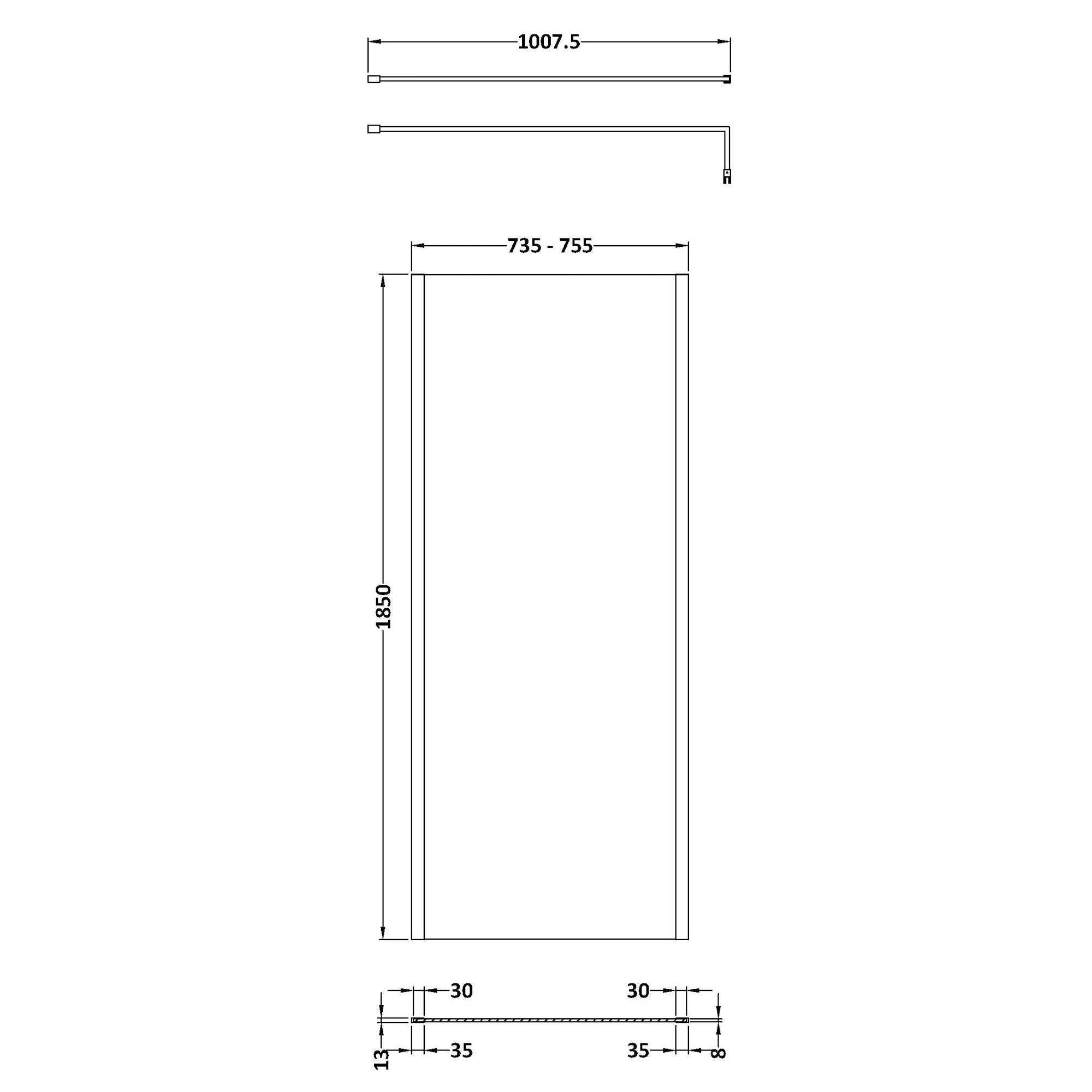 Nuie Outer Framed Wetroom Screen with Support Bar