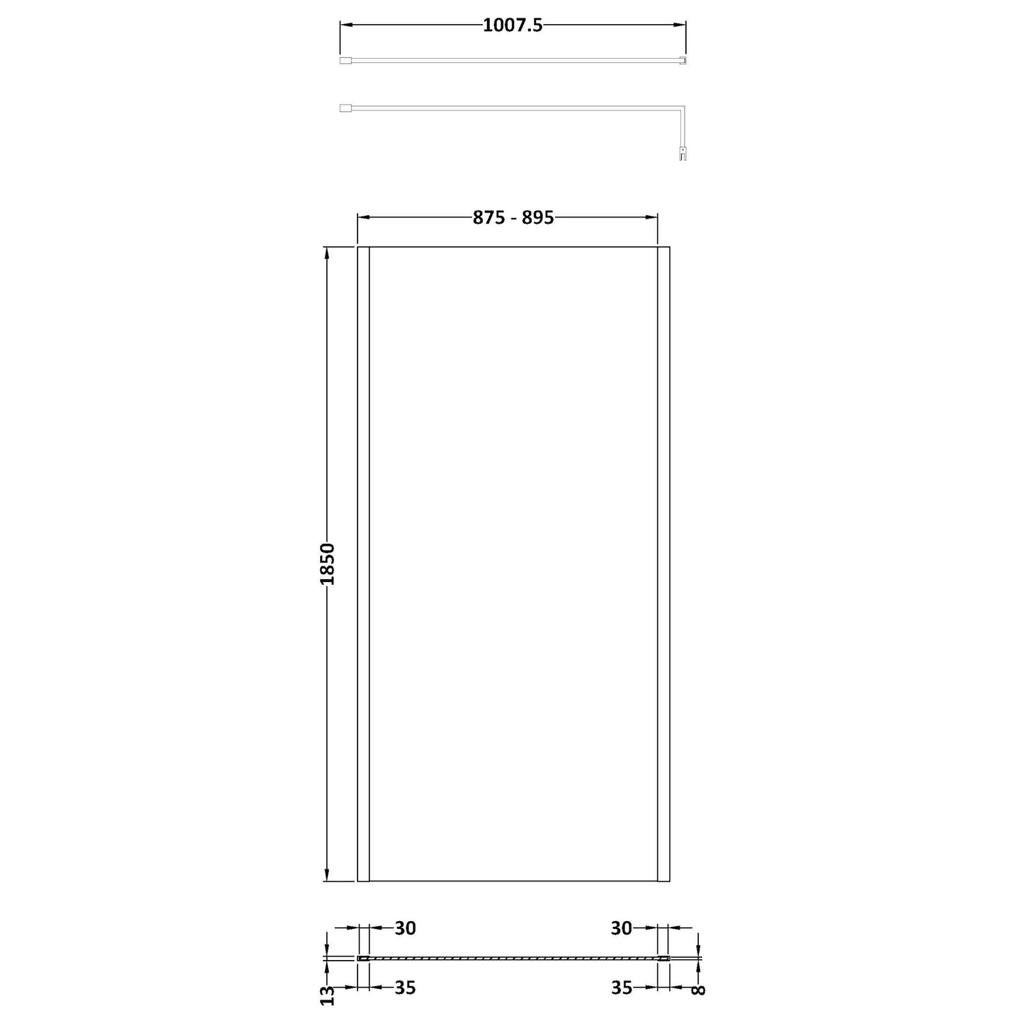 Nuie Outer Framed Wetroom Screen with Support Bar