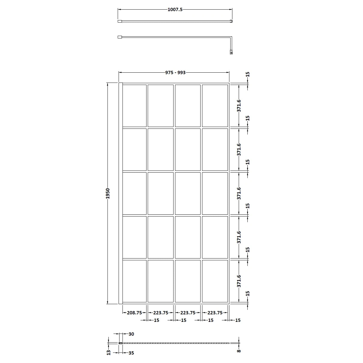 Hudson Reed Matt Black Framed Wetroom Screen with Support Bar