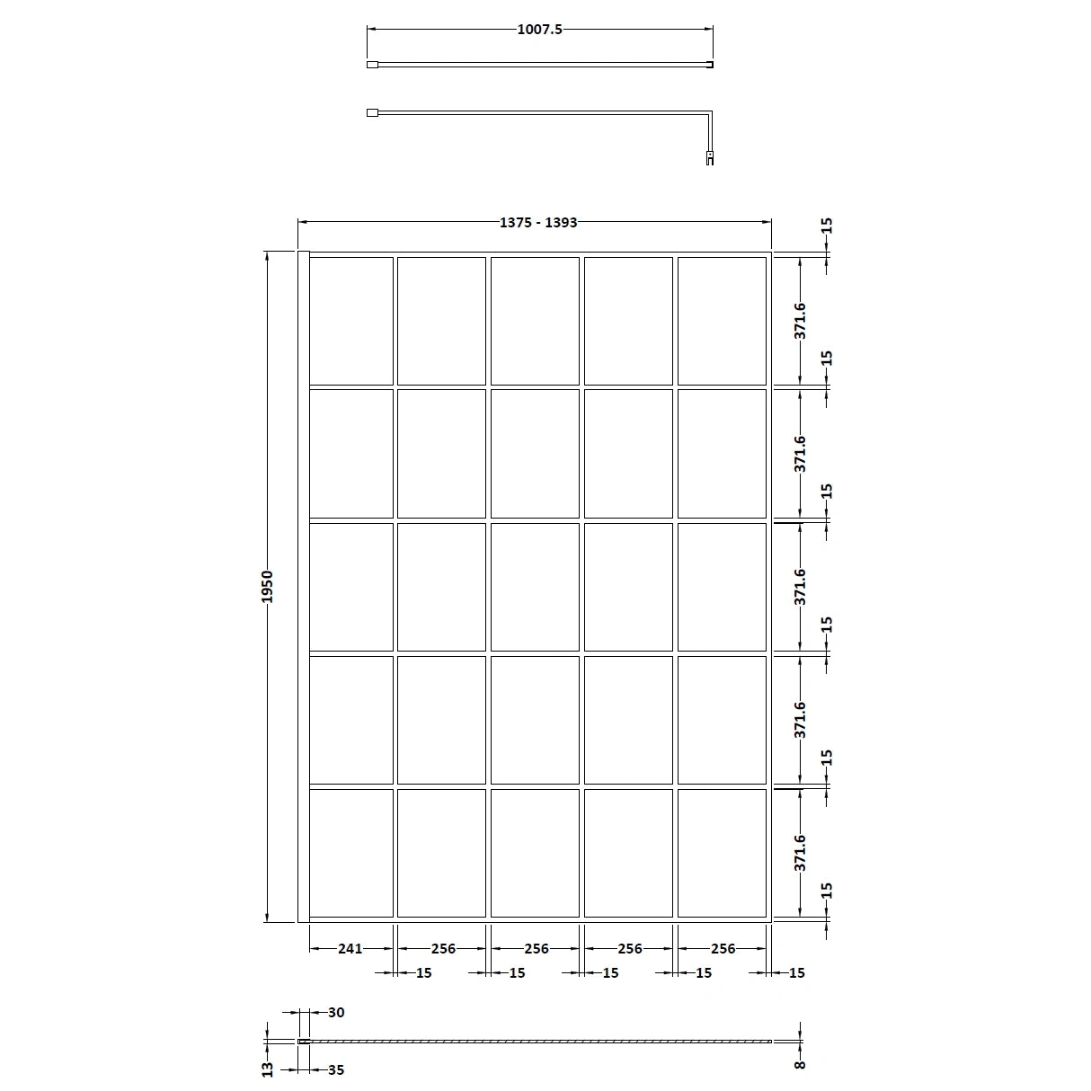 Hudson Reed Matt Black Framed Wetroom Screen with Support Bar