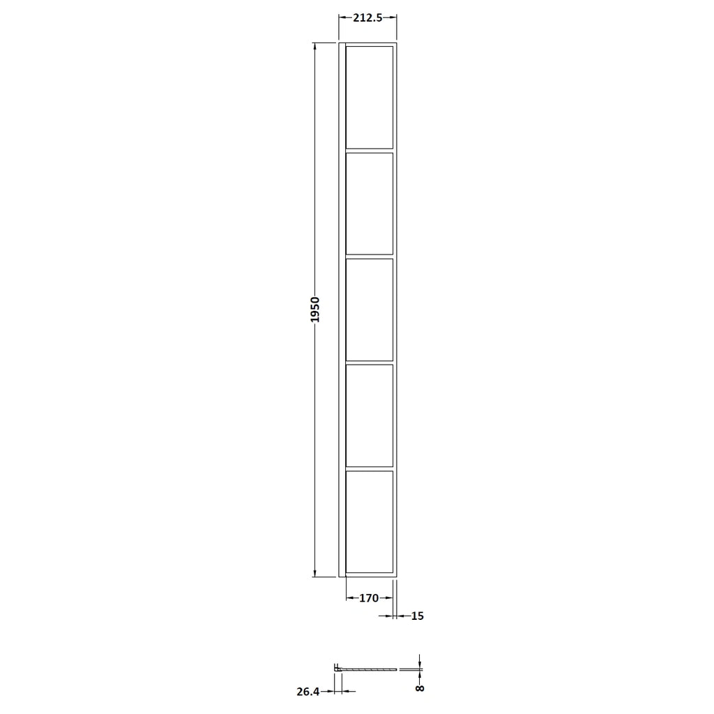 Hudson Reed Matt Black Framed Wetroom Return Screen 215mm