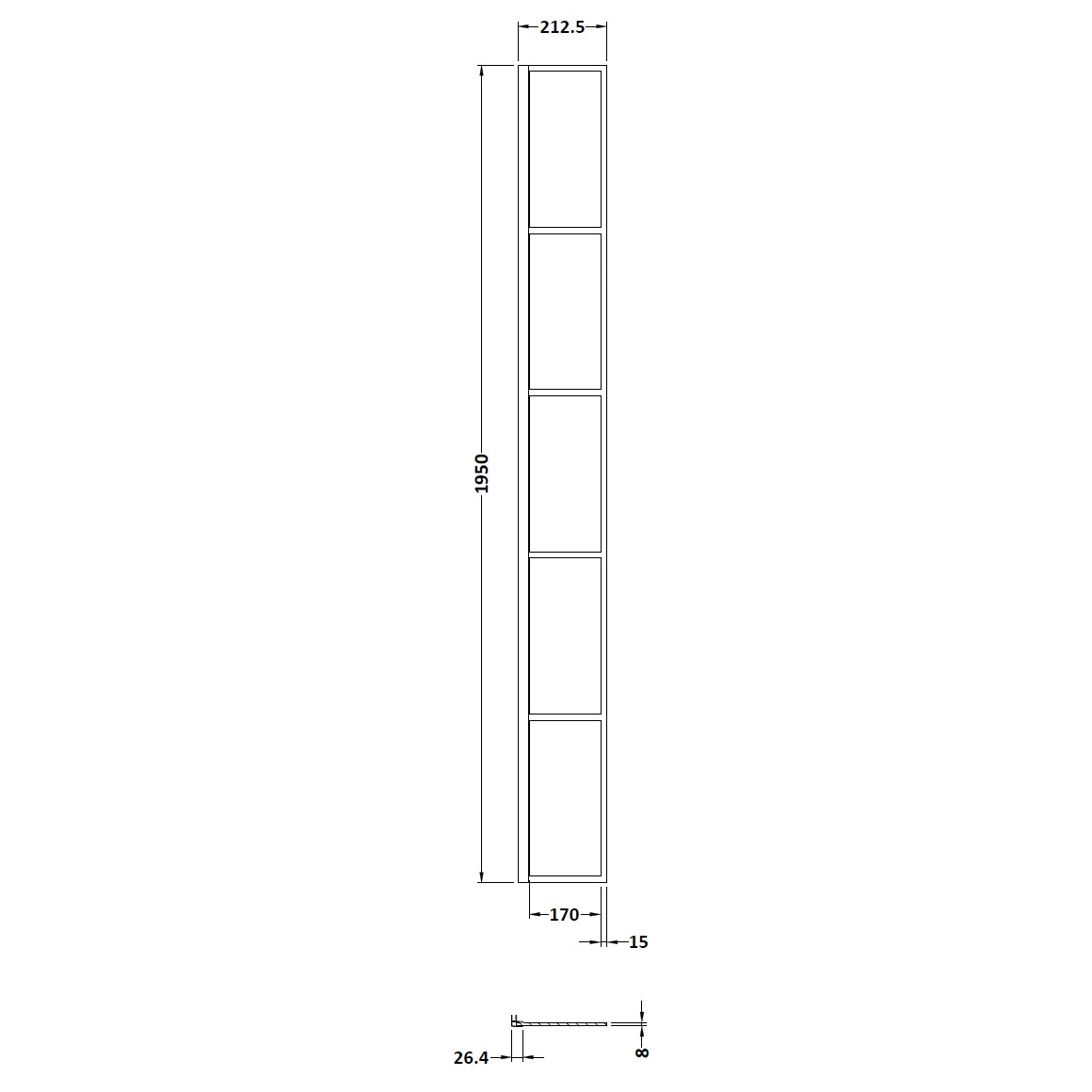 Hudson Reed Matt Black Framed Wetroom Return Screen 215mm