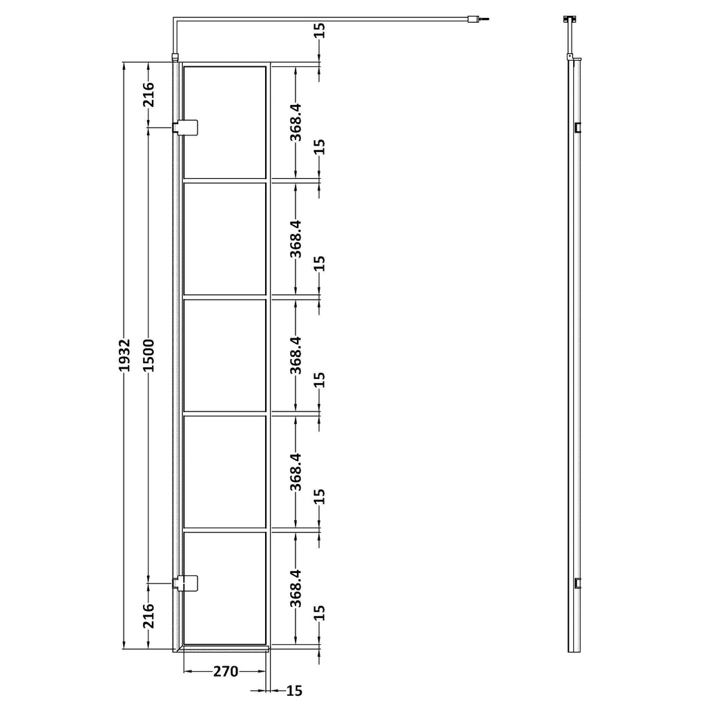 Hudson Reed Matt Black Framed Wetroom Swing Screen 300mm